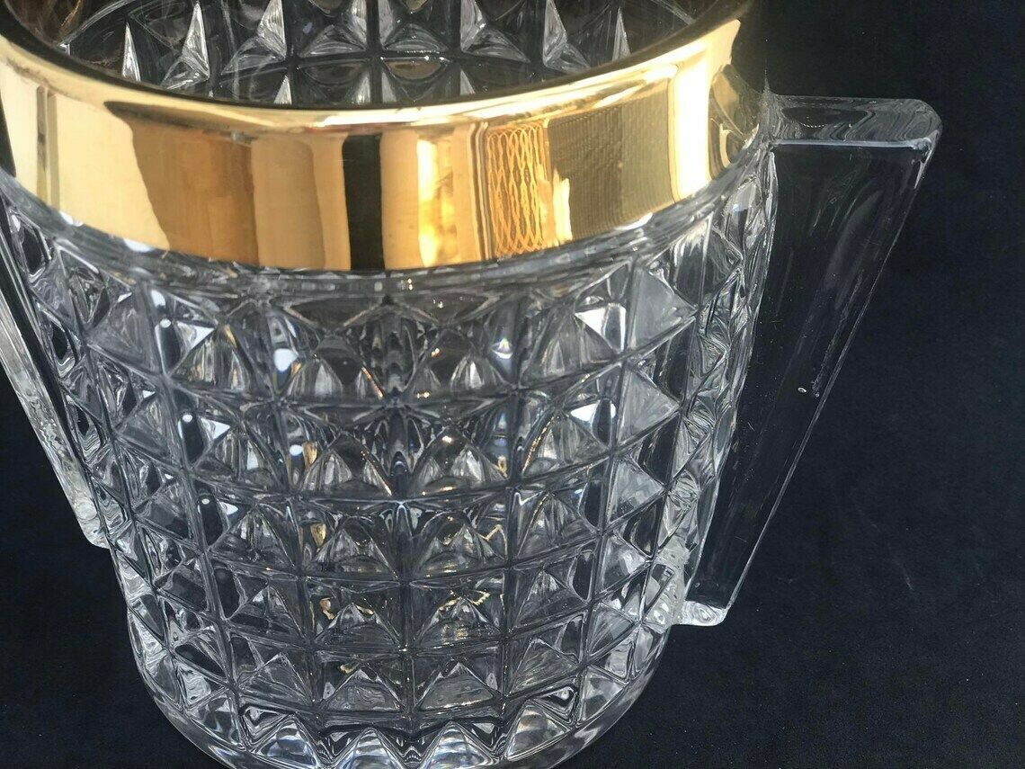 photo furniture Ice Bucket Heavy Glass Molded With Handles Mid Century Retro Bar Accessories Mcm Gift For Him Hollywood Regency Gold Bar Decor