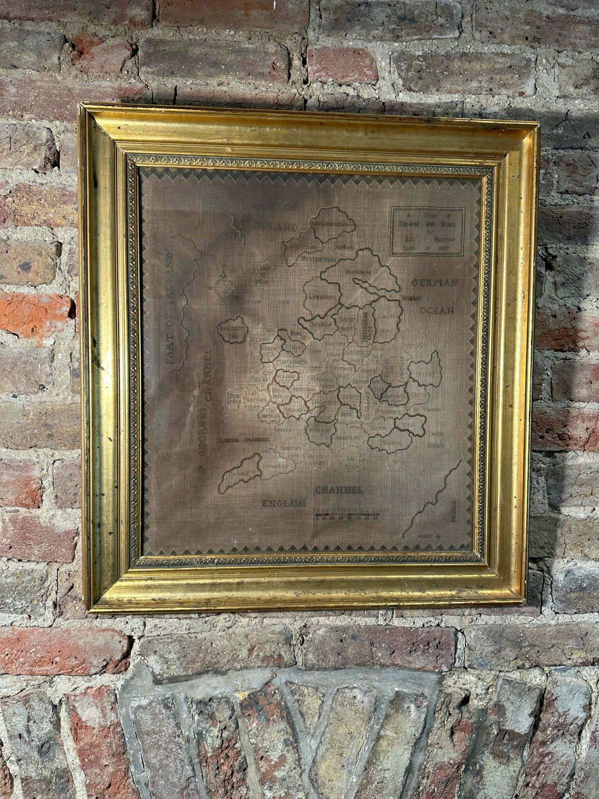 Antique Regency Needlepoint Lace Sampler Map Of England & Wales By Ann Hampson Aged 10 Dated 1837