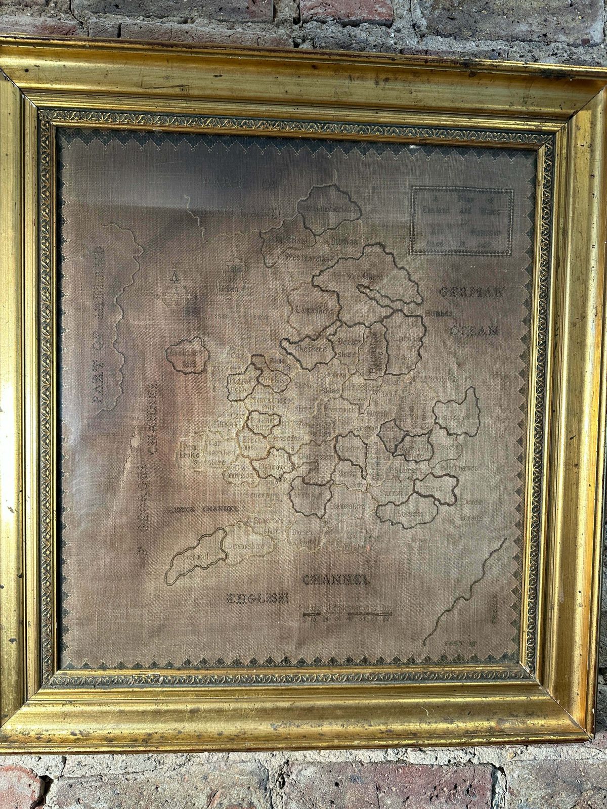 Antique Regency Needlepoint Lace Sampler Map Of England & Wales By Ann Hampson Aged 10 Dated 1837 photo buy