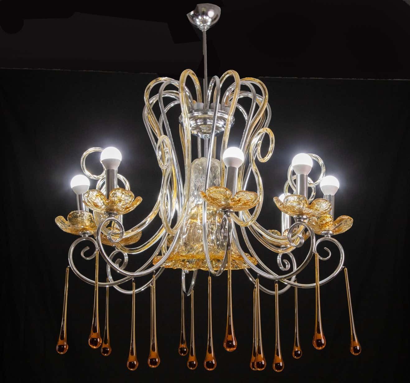 Spectacular Murano Amber Chandelier, 8 Arms, 1980s photo furniture