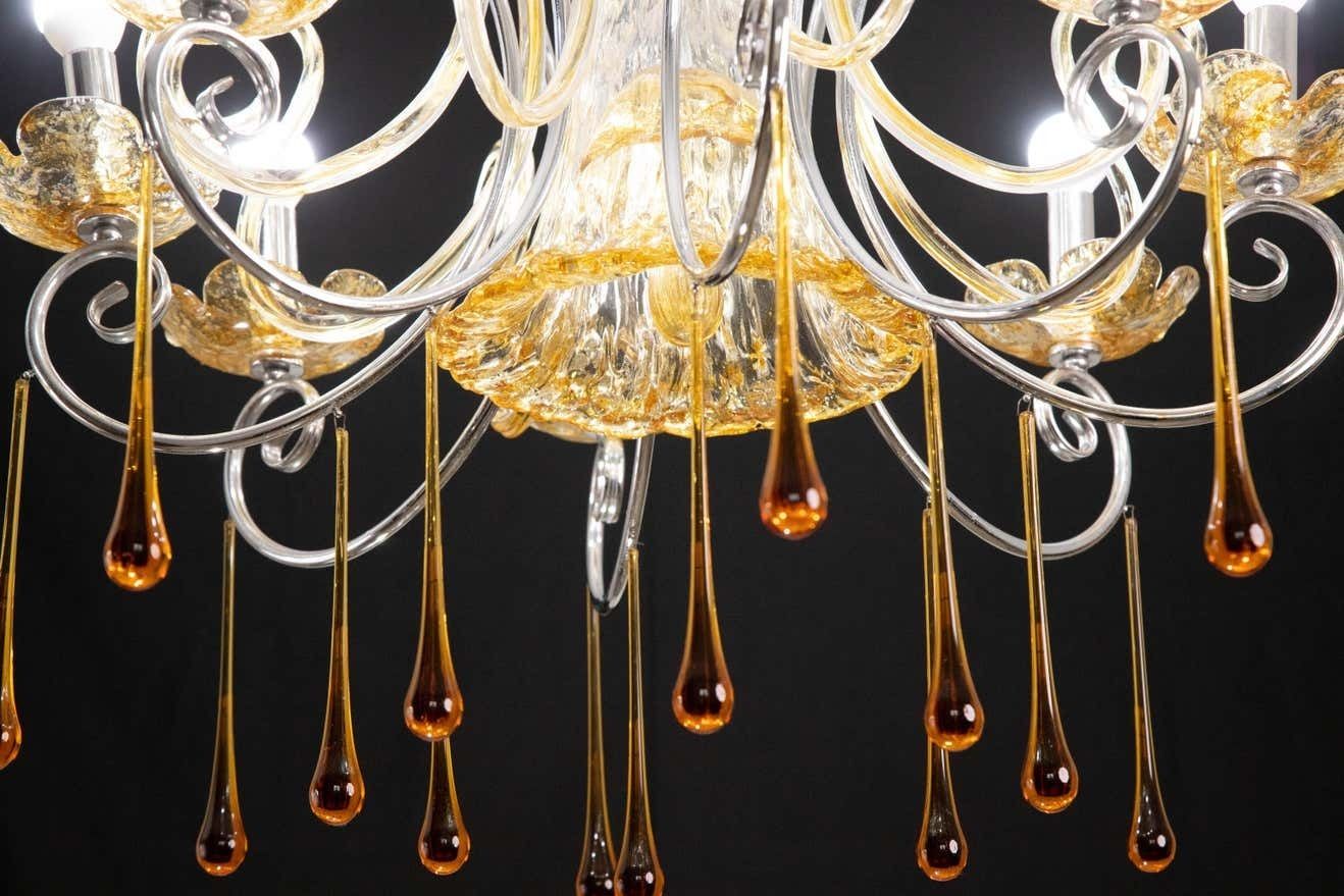 Spectacular Murano Amber Chandelier, 8 Arms, 1980s photo Lighting