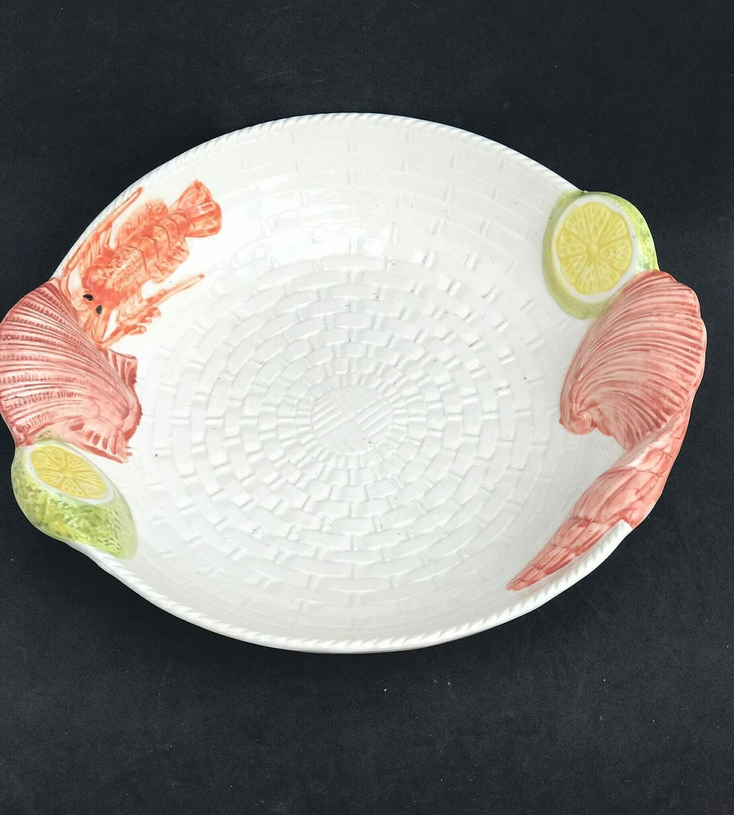 Serveerschaal Voor Zeevruchten Met Sauskom – Rond – Kreeft – Schelpdieren – Italiaans – Pastabord – Saladeschaal – Handgemaakt Aardewerk Italië photo buy