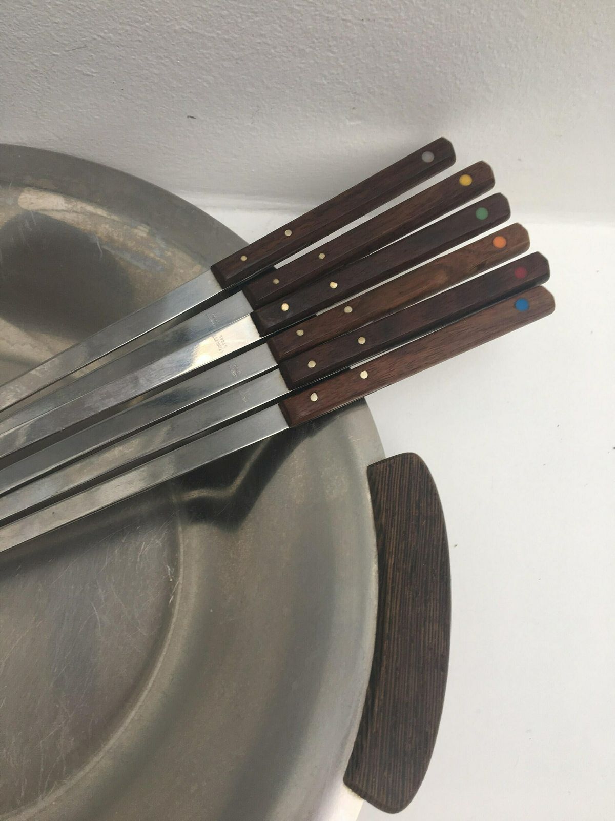 Fondue Forks Set Cutlery Barbecue Accessories Raclette Plate, Scandinavian Tray Mid Century Fondue Bourguignonne Meat Tray Chocolate 60s photo buy