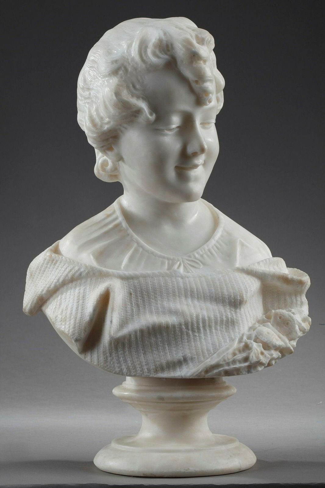 Sculpture Alabaster "Bust Of A Young Girl", 19th Century