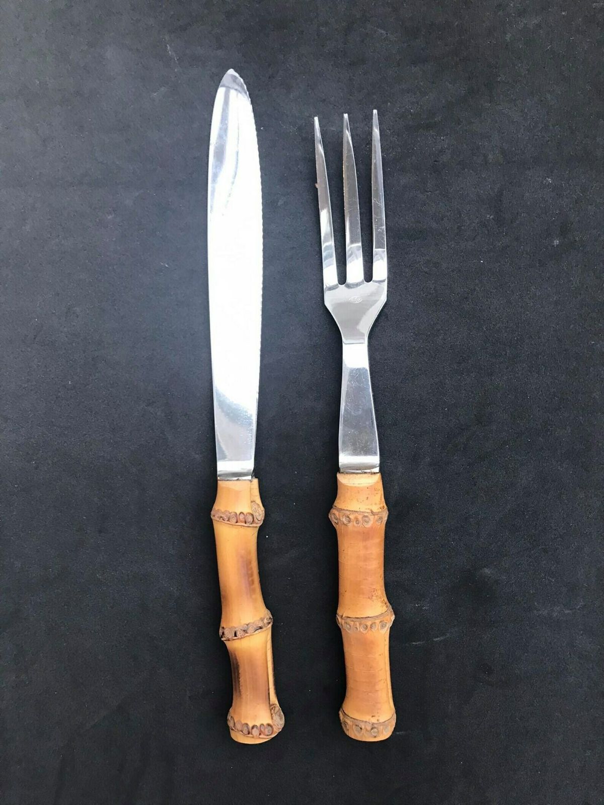 Bamboo Flatware Set Carving Extra Large Knife Fork Extra Large Boho Chic Bohemian Tiki Folk Country Food Photography Prop Nature Tiki photo 110.0