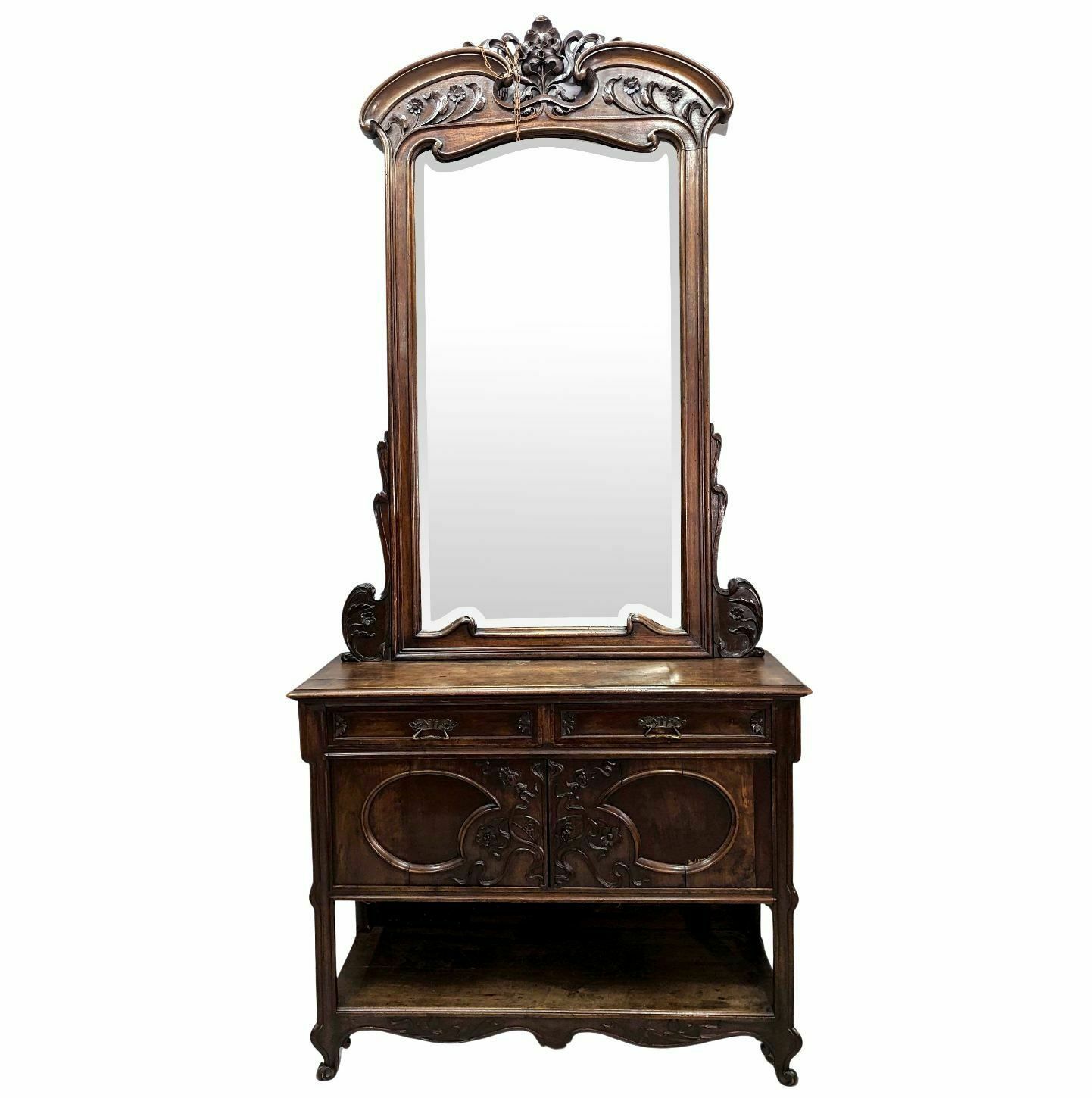 Art Nouveau Walnut Service And Its Mirror, 1900 Period