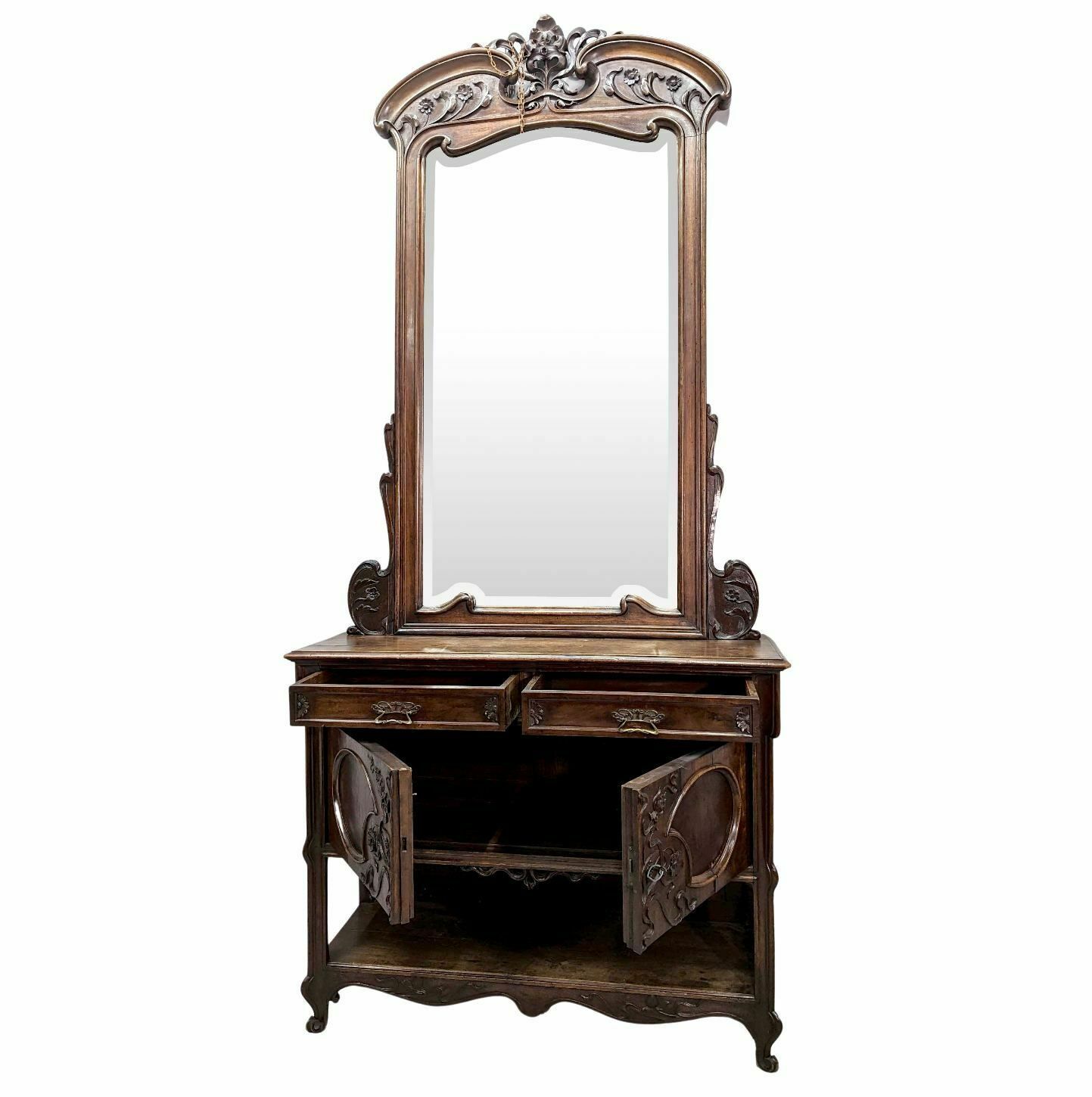 Art Nouveau Walnut Service And Its Mirror, 1900 Period photo furniture