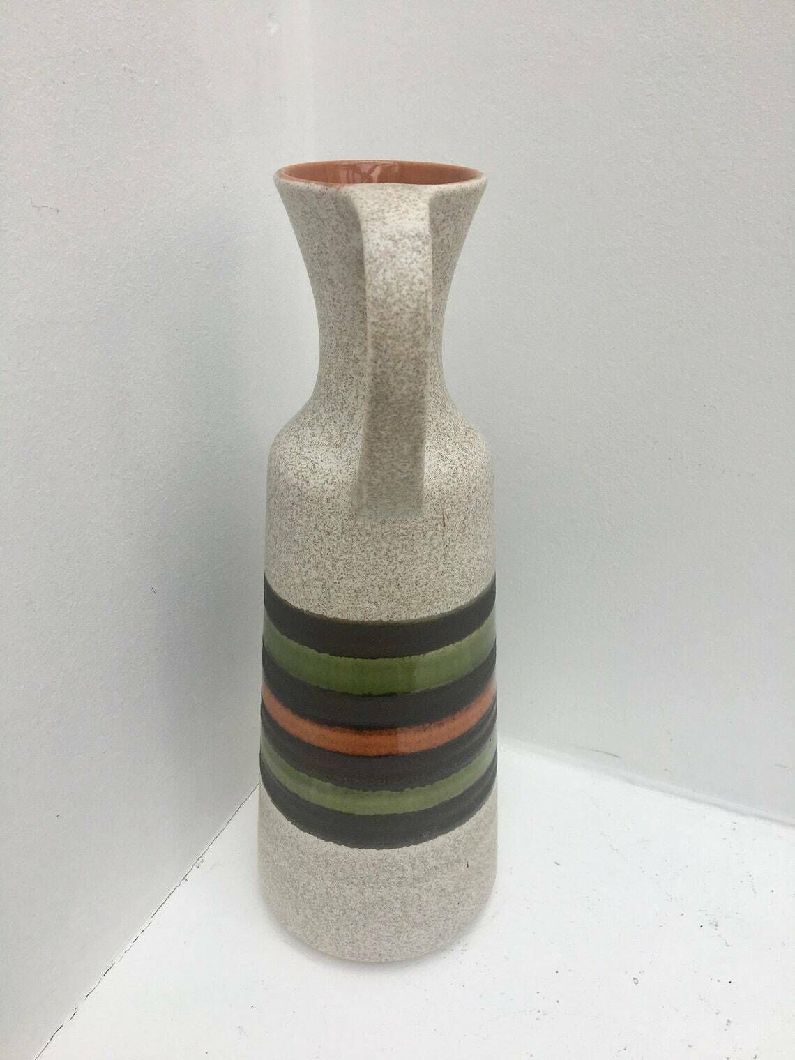 West Germany Pottery Vaas Van Dumler En Breiden – Mid Century Groen Grijs Oranje Keramiek Jaren 1960–1970 Kan Met Handvat Mcm photo Woonaccessoires