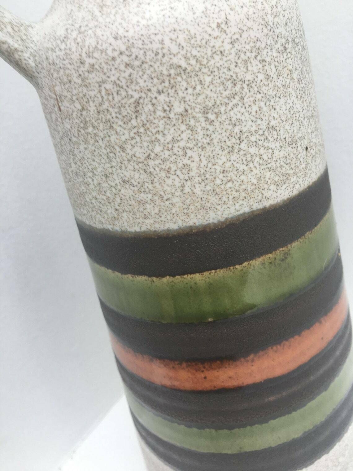 West Germany Pottery Vase By Dumler And Breiden Form Mid Century Green Gray Orange Pottery Ceramic 1960s 1970s Pitcher With Handle Mcm photo vinterior