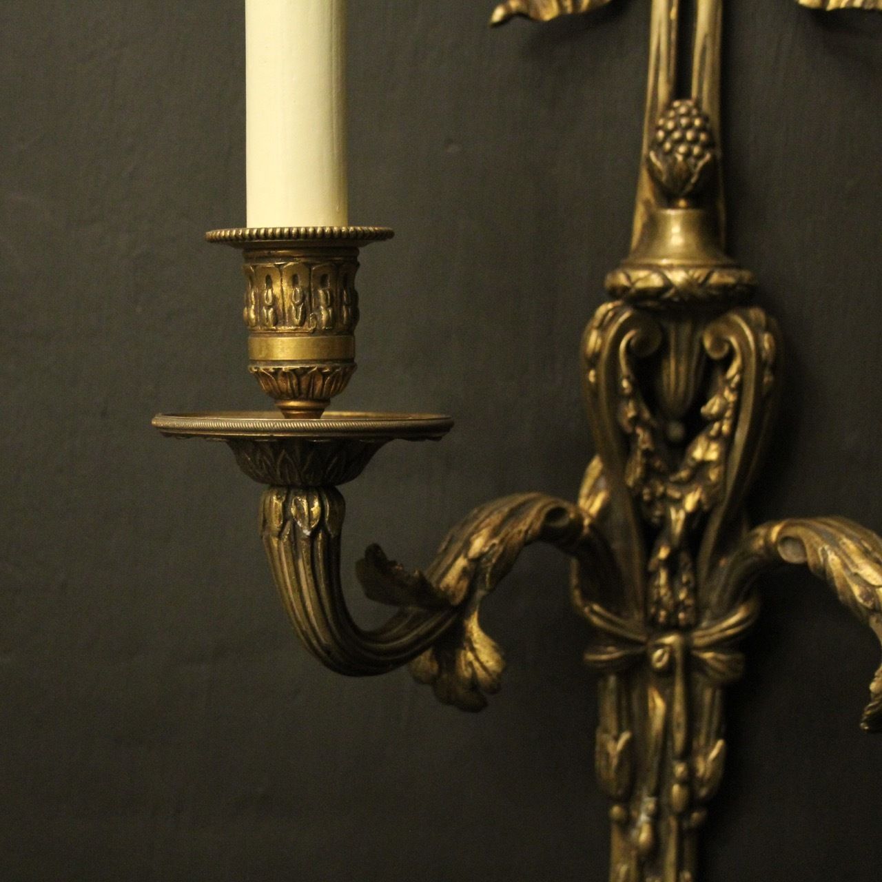 French Pair Of Bronze Antique Wall Sconces photo vintage