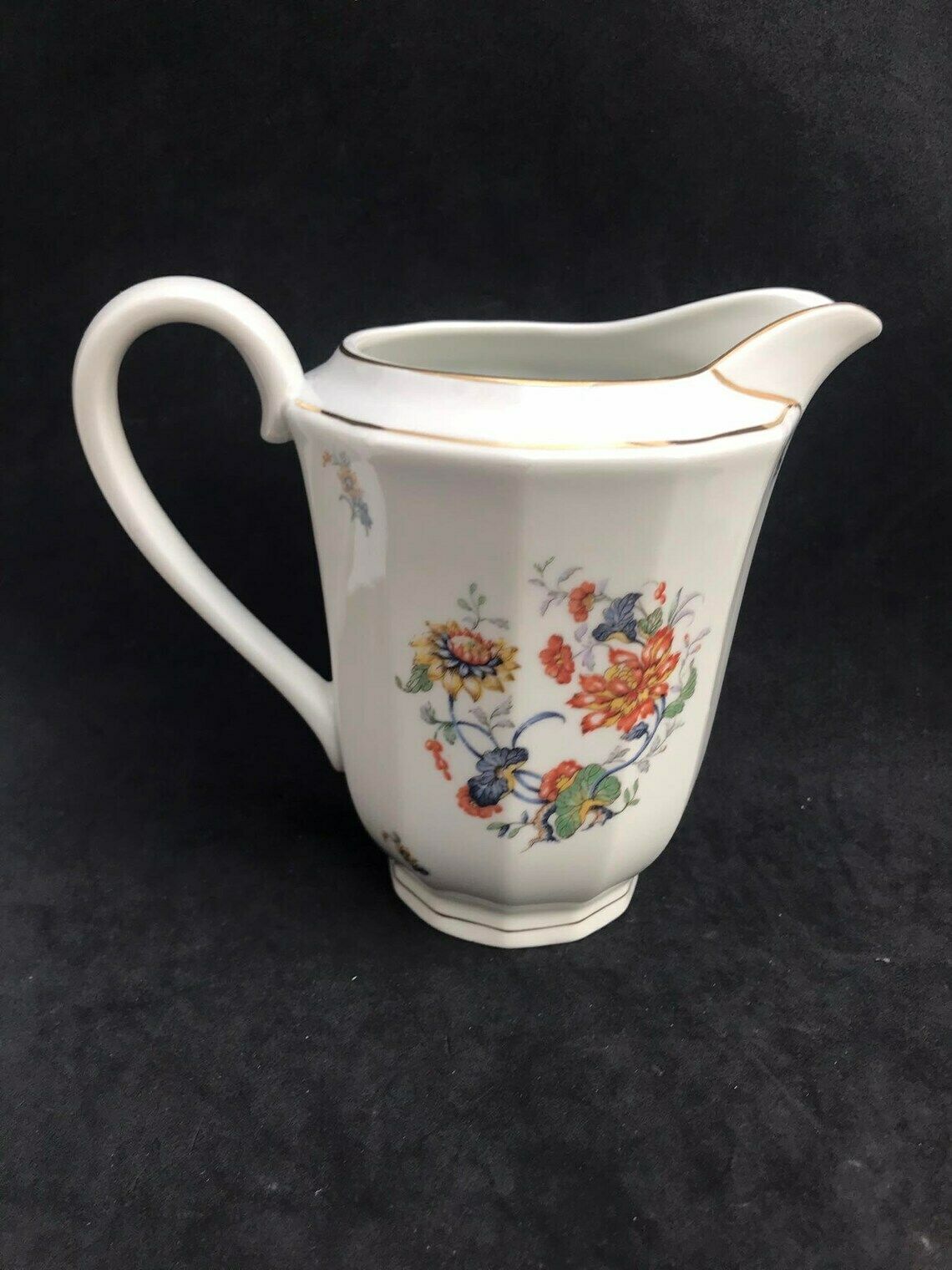 Porcelain Milk Jug Large Creamer Floral Milk Pot Tea Coffee 1940s Porcelain De Boudour Cerabel Belgium Wedding Gift Illustration Gold Rim photo vinterior