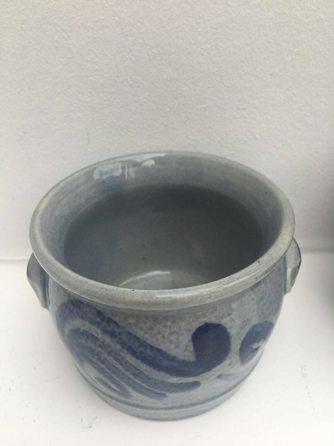 Westerwald Salt Glazed Cobalt Blue Set 3 Plant Pot Indoor Grey Plant Pot Cache Pot Outdoor Pottery, Blue Cobalt Grey Ceramic Stoneware. photo vinterior