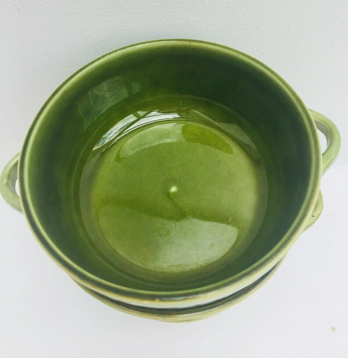 Green Soup Bowl Dinnerware Boch, Belgium Trianon With Handles Dishes La Louviere Belgium Trianon Model Green Dinnerware, Belgian Pottery photo buy