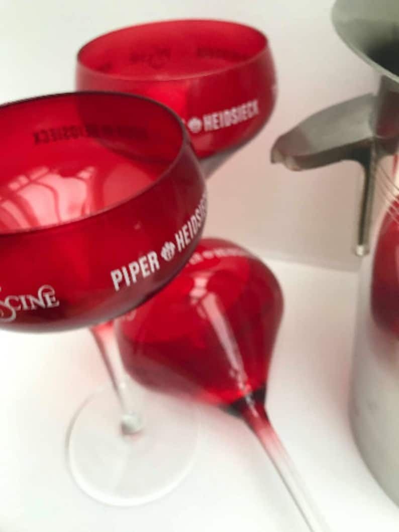 French Champagne Pipper Heidsieck Ice Bucket Mid Century 3 Red Glasses Stainless Steel Wine Cooler Bar Cart Decor Garden Party Wedding Gift photo furniture