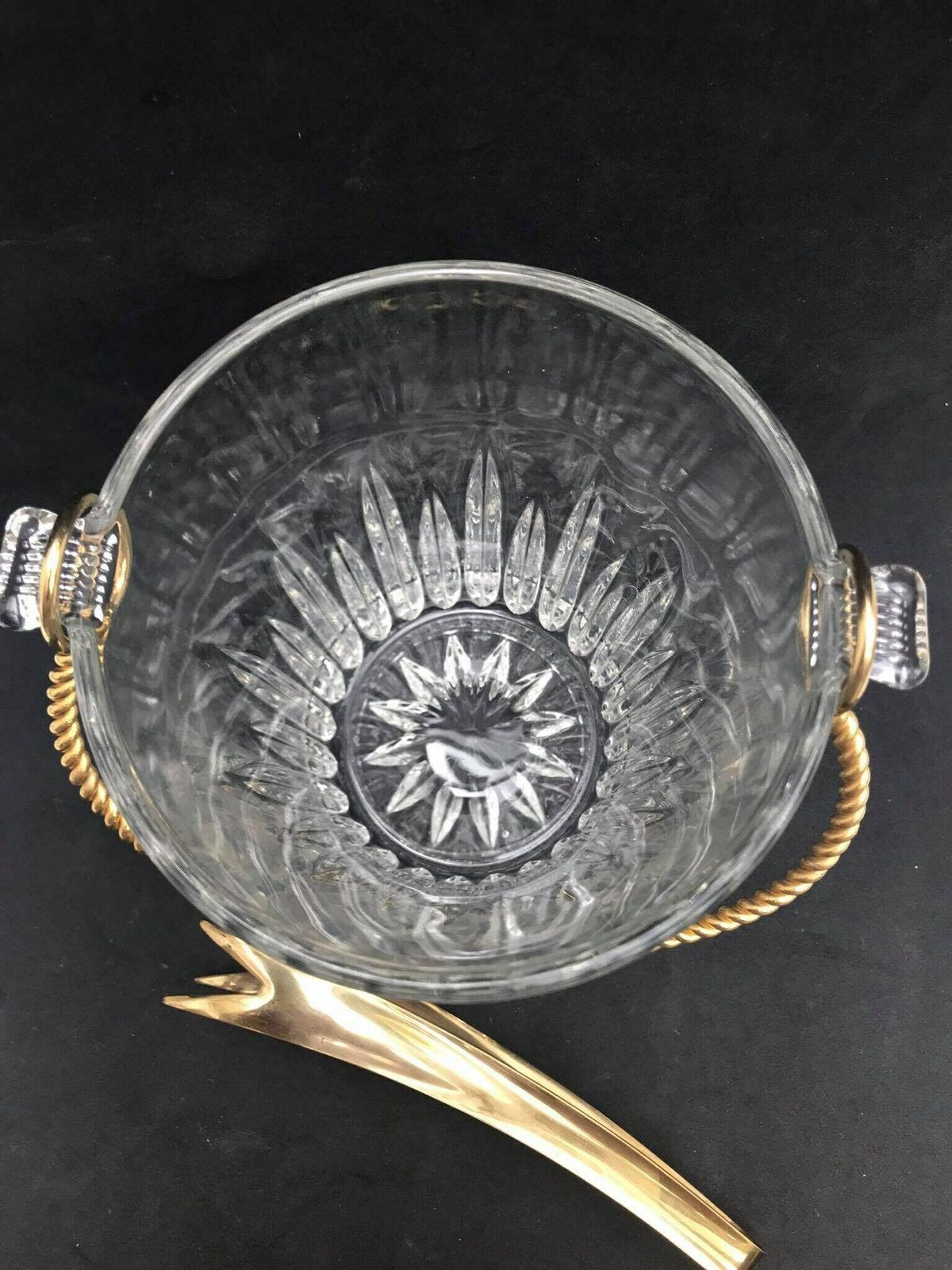 Ice Bucket Vintage, Heavy Glass Ice Bucket Golden Handle , 50s. Carved, Bar Accessories, Mid Century Modern, Vintage Bar, Cocktails. photo Home Decor