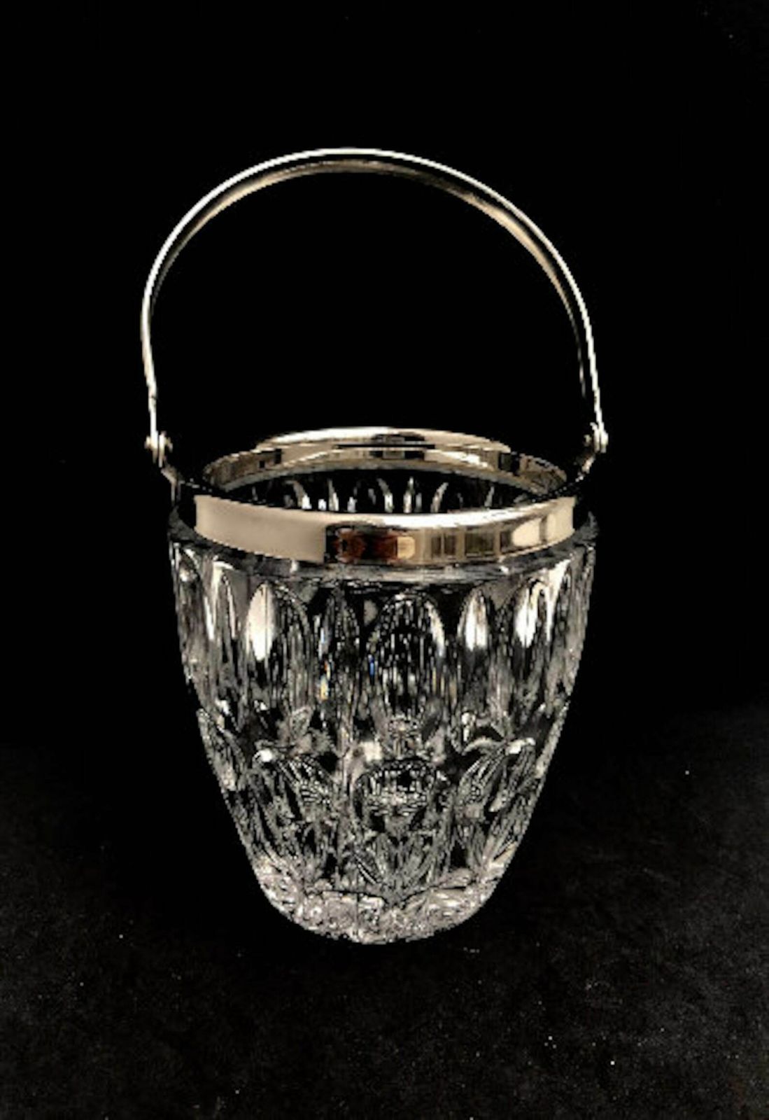 Crystal Cut Ice Bucket 50s Carved Silvered Metal, Mid Century Heavy Silver Plated French Bar Accessory Bar Cart Decor Gift For Him Bartender photo buy