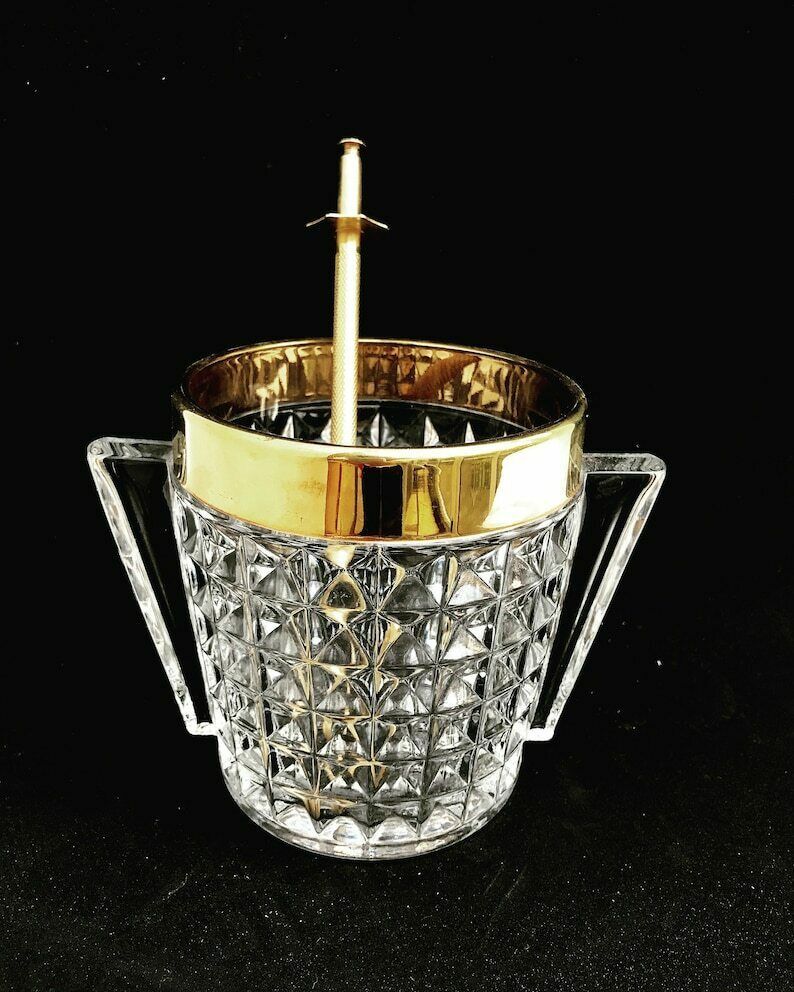 Ice Bucket Heavy Cut Crystal With Handles Mid Century Retro Bar Accessories, Mcm photo for sale