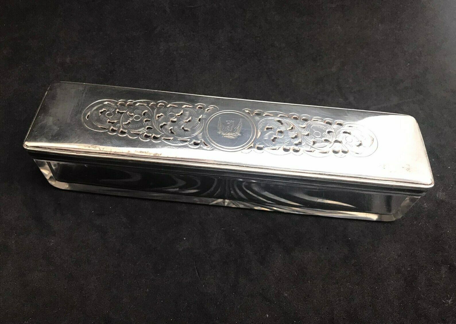 Rectangular Box Cut Crystal And Silver Plated Lid Decorated Cover Vanity Box, Cufflinks Box Ring Box Vanity Decor Dresser Ornament Gift Him photo vintage