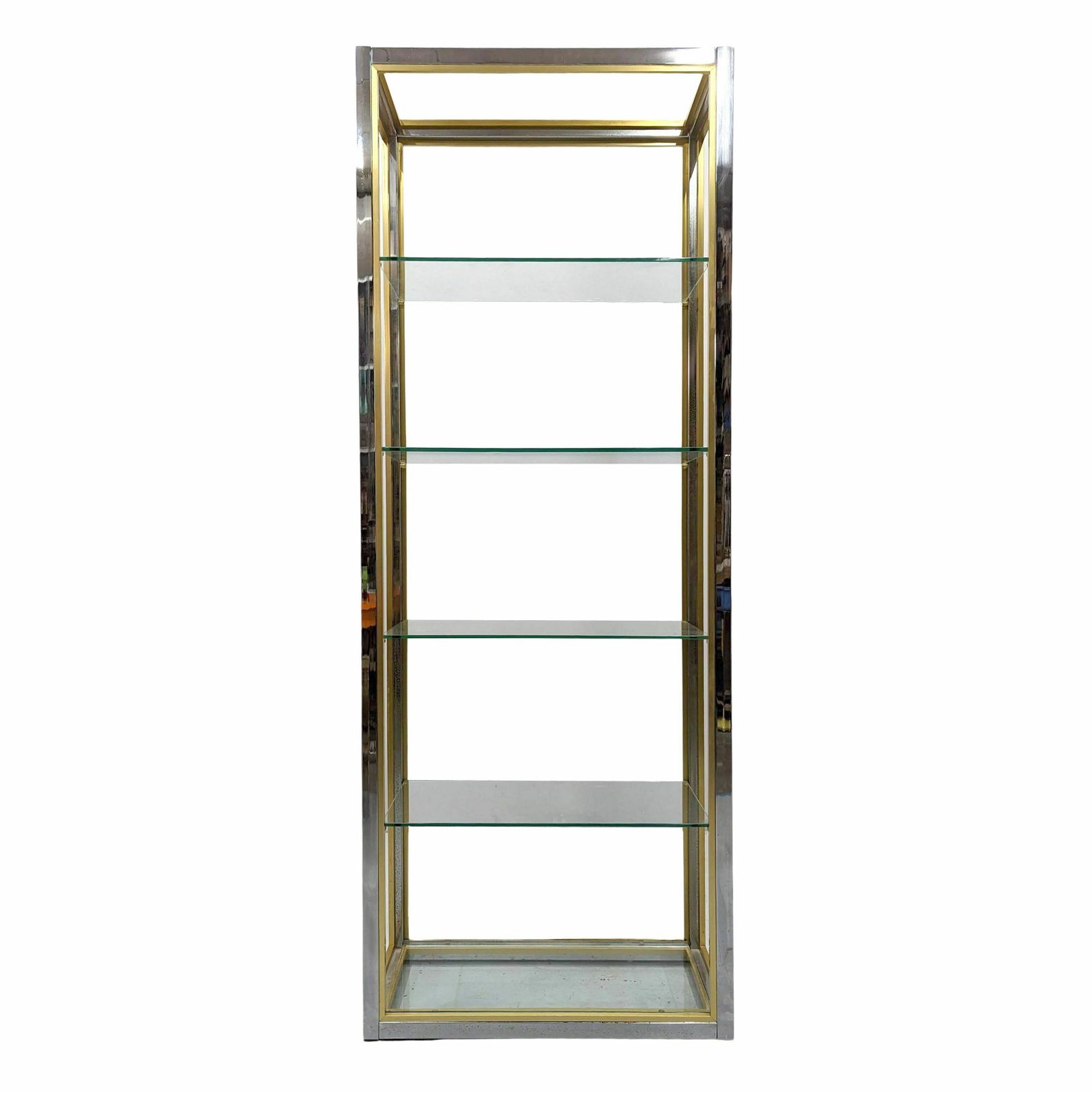 Renato Zevi Pair Of Vintage Design Shelves 1970 Chrome And Gold photo for sale