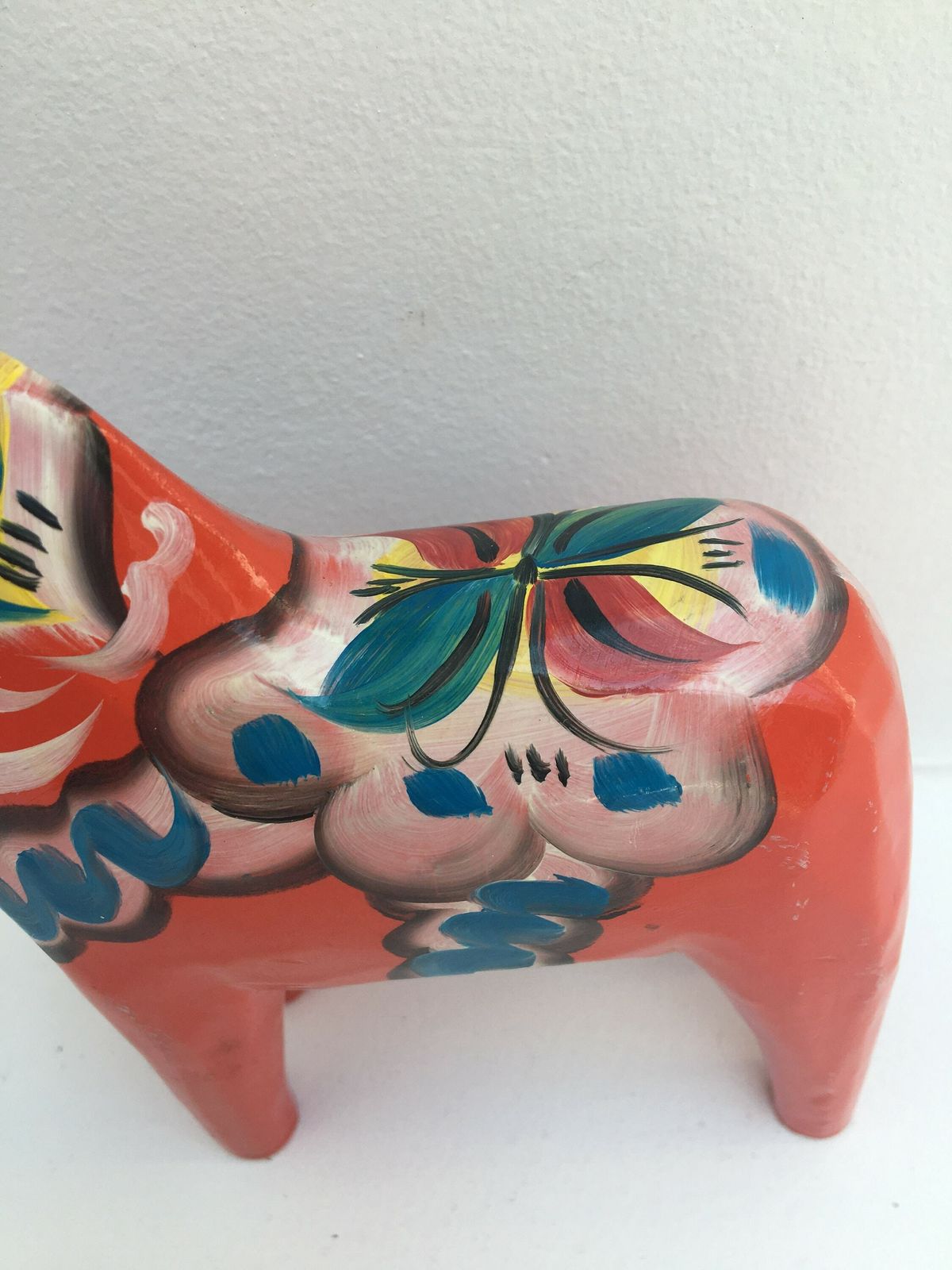 Dala Horse Wooden Figurine Swedish By Nils Olsson 15 Cm Original Sticker Scandinavian Modern Hand Painted Scandinavian Design Red Wood photo vintage