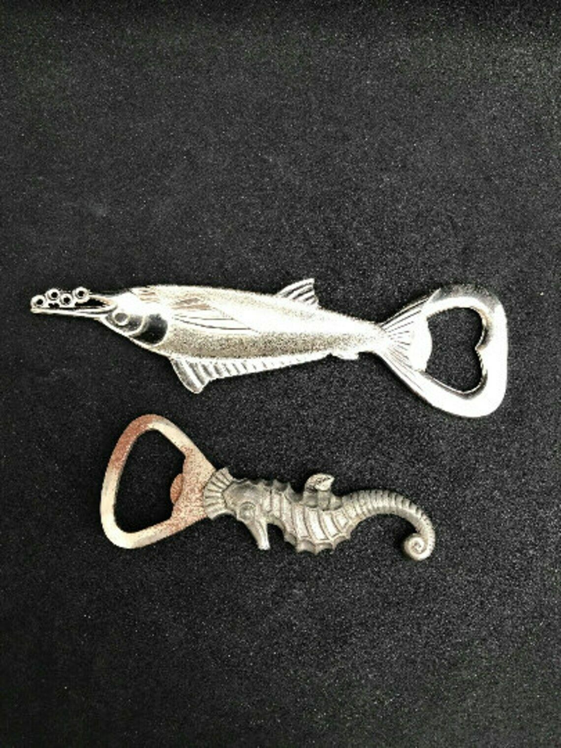 Bottle Opener Set Sturgeon And Seahorse Metal Fish Shaped Beer Opener Set Man Cave Decor Fisherman Gift Fathers Day Gift Bar Accessories 60s photo vinterior