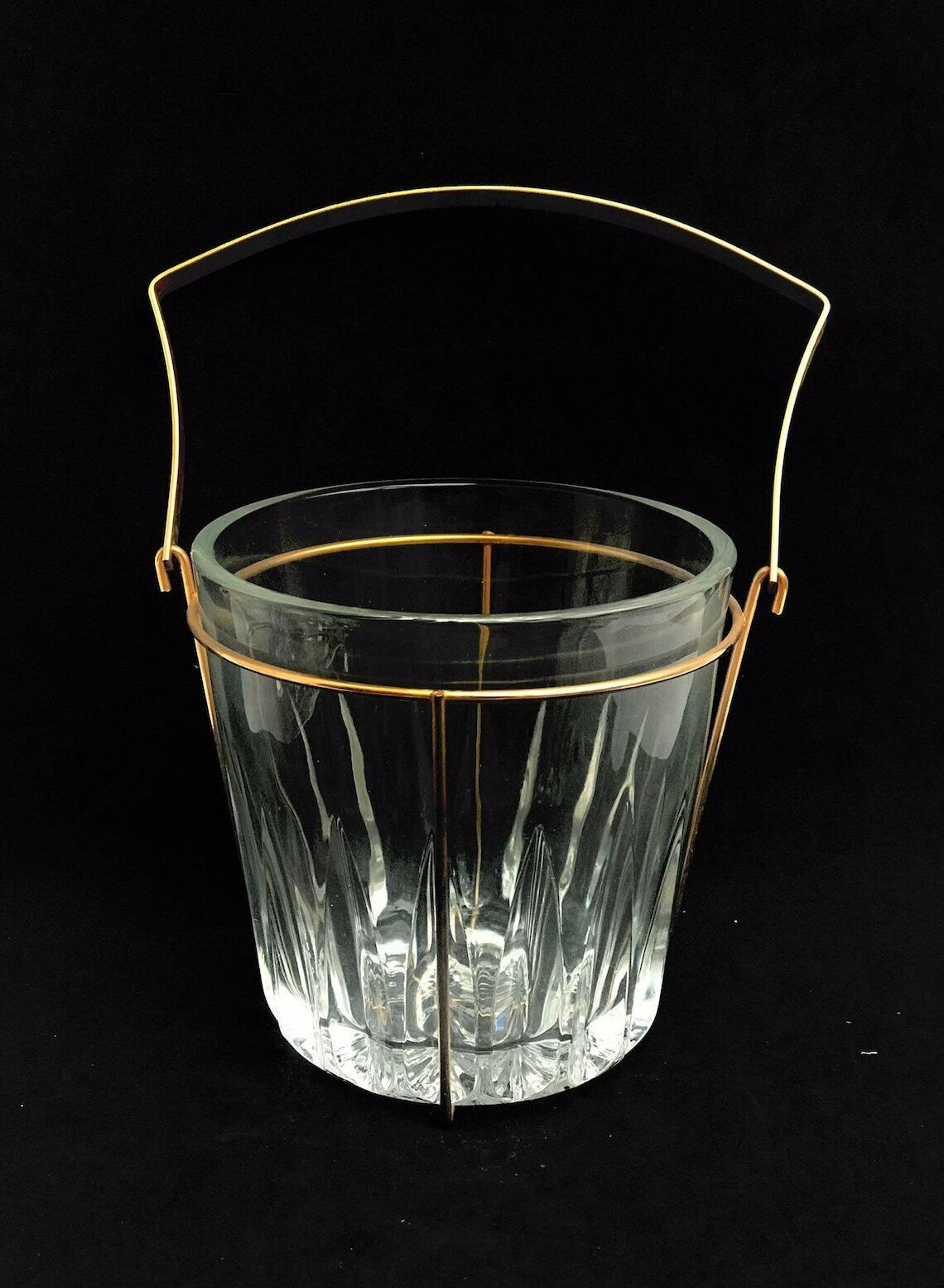 Ijsemmer Van Zwaar Gegoten Glas, Frans, Met Gouden Metalen Handgrepen – Mid Century Barware, Mixologie Accessoires, Barkast, Hollywood Regency, Man Cave, Cadeau photo vinterior