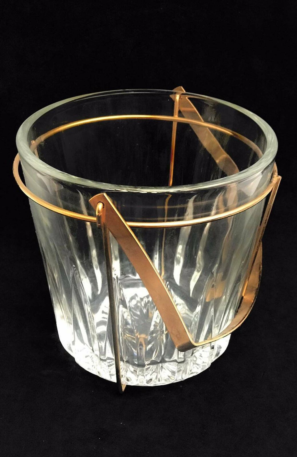 Ice Bucket Heavy Molded Glass French With Golden Metal Handles Mid Century Barware Mixology Tools Bar Cart Hollywood Regency Man Cave Gift photo buy
