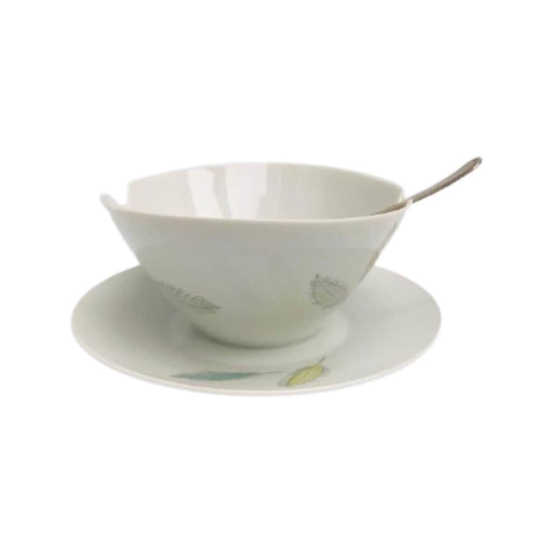 Jussière Met Lepel – Rosenthal Mid Century Design Door Raymond Loewy – Wit Porselein – Made In Germany – Witte Sauskom Voor De Feestdagen