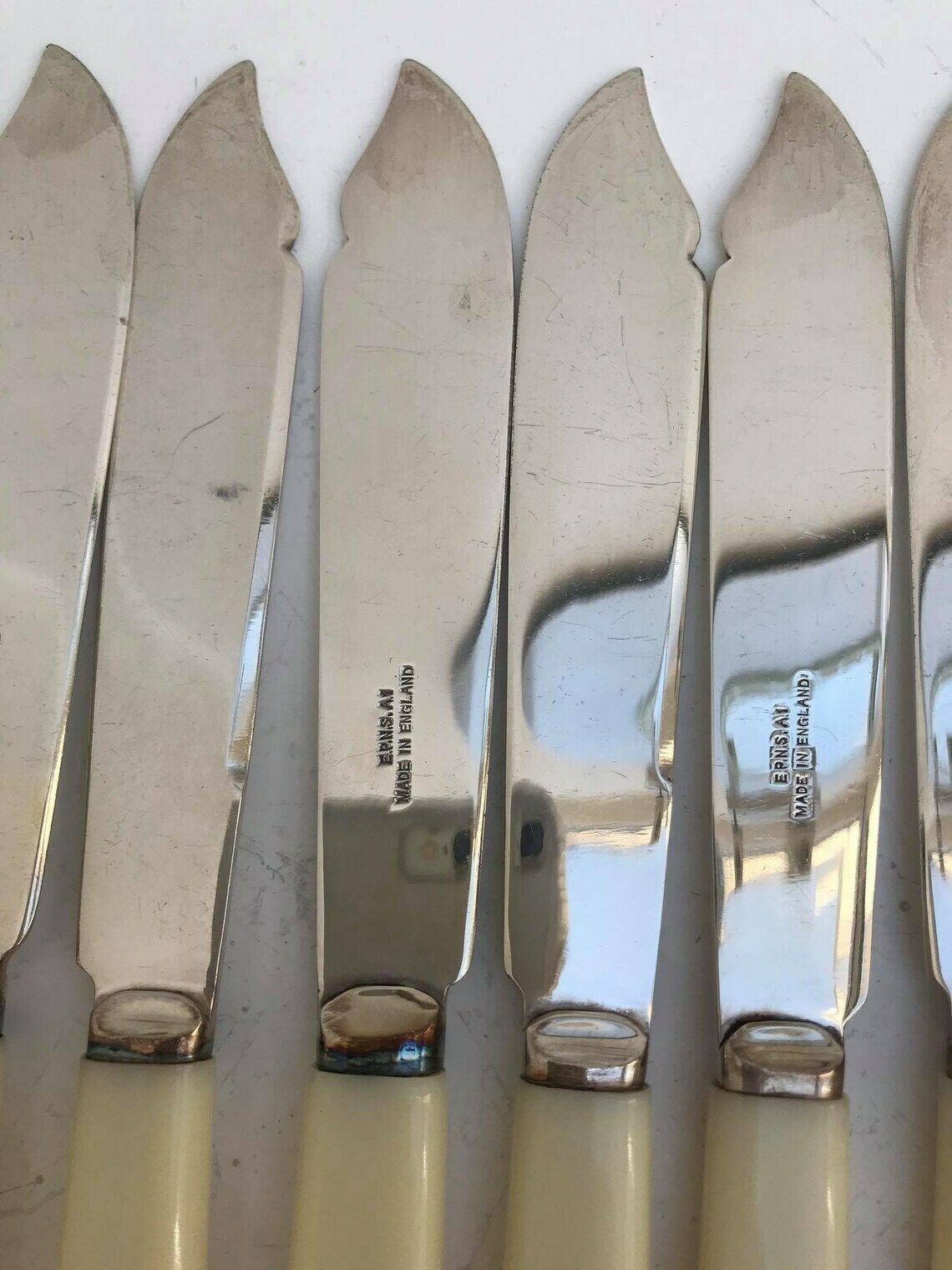 photo for sale Fish Flatware Forks 12 Boxed Seafood Cutlery Silver Plated Bands, Stainless Steel And Ivorine Table Holiday Dinner Wedding Gift