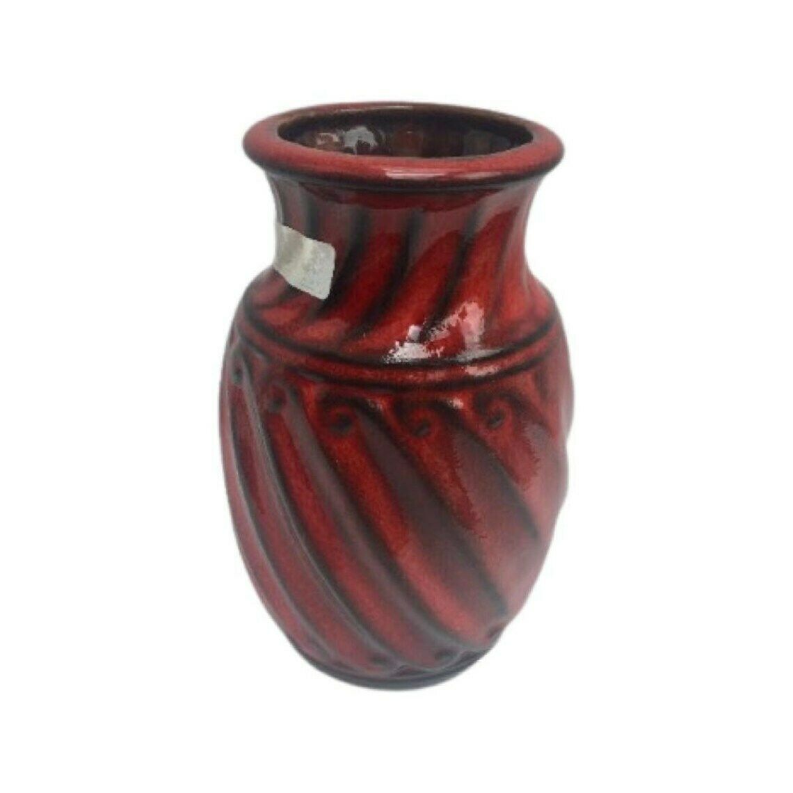 Red Fat Lava Vase, German Pottery, Red West Germany 1960s, West German Pottery, Fat Lava Era, 60s, Mid Century Modern Red Pottery Mcm