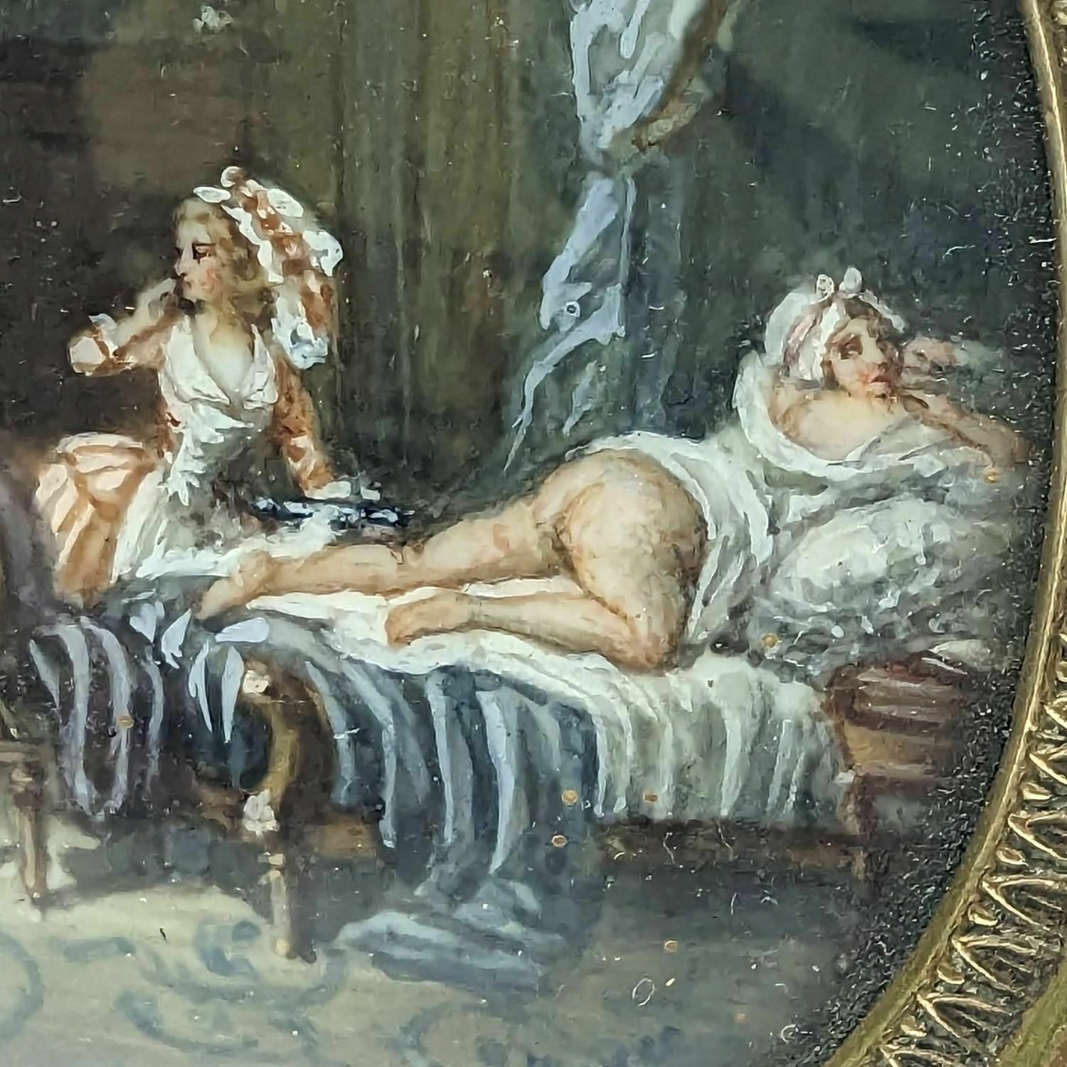 Painted Medallion Intimate Scene The Enema Of Madame Late 19th Century photo furniture