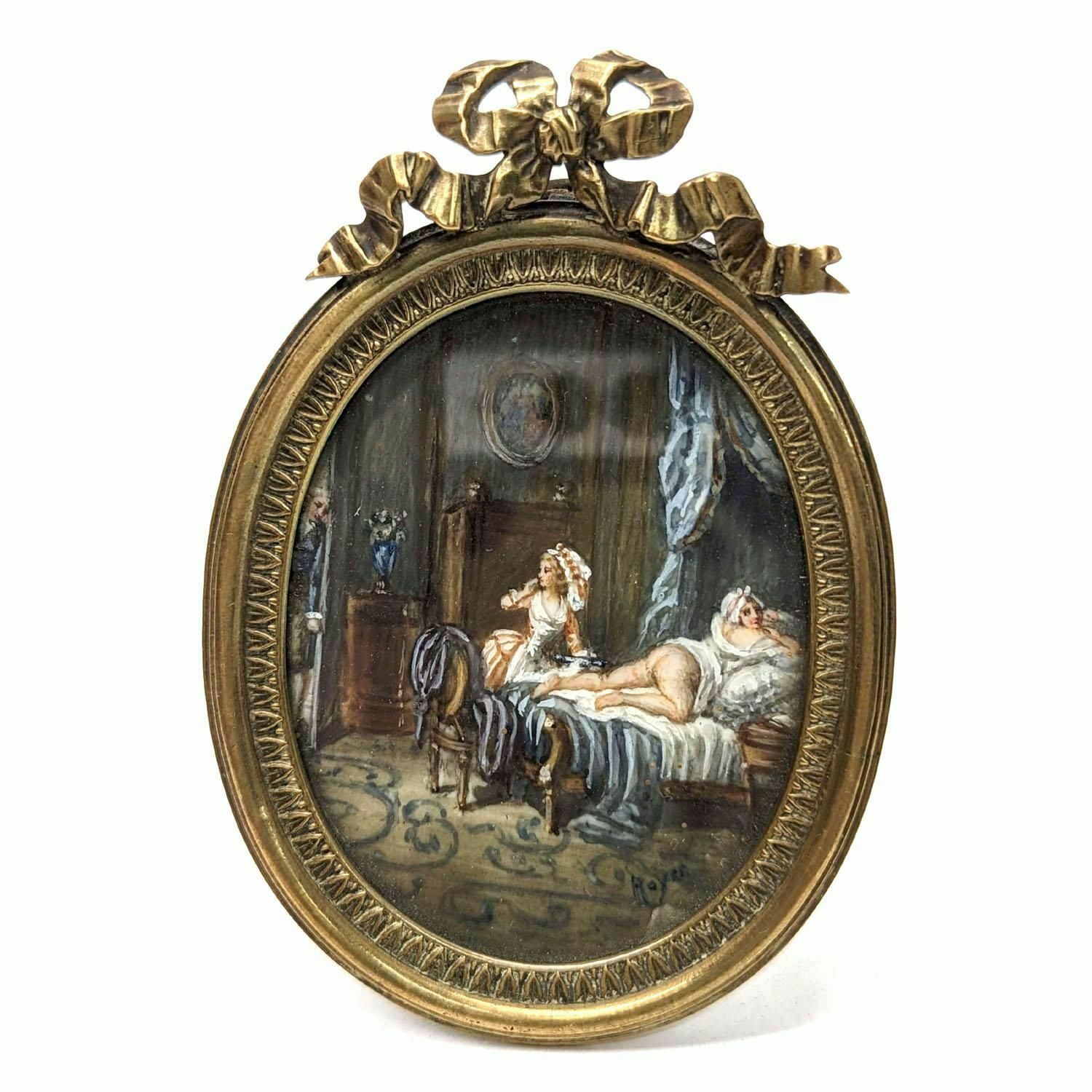 Painted Medallion Intimate Scene The Enema Of Madame Late 19th Century photo vinterior