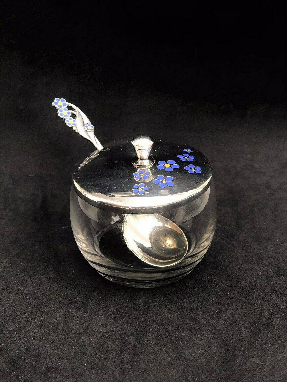 Danish Sugar Bowl Vintage, Meka Denmark, Jam Bowl With Lid Mid Century Design, Scandinavian Silver Plated Enamel Mcm Nordic Sweets Dish