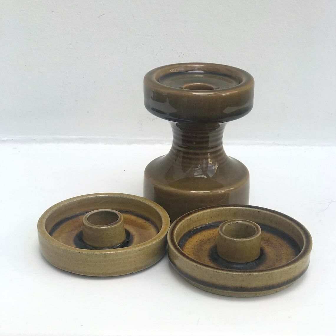 Candle Holder Set Glaze Ceramic Danish Design Nils Kahler Ochre Kähler Candle Holder Tealight Votive 1970s Century Modern Minimalist Decor photo furniture