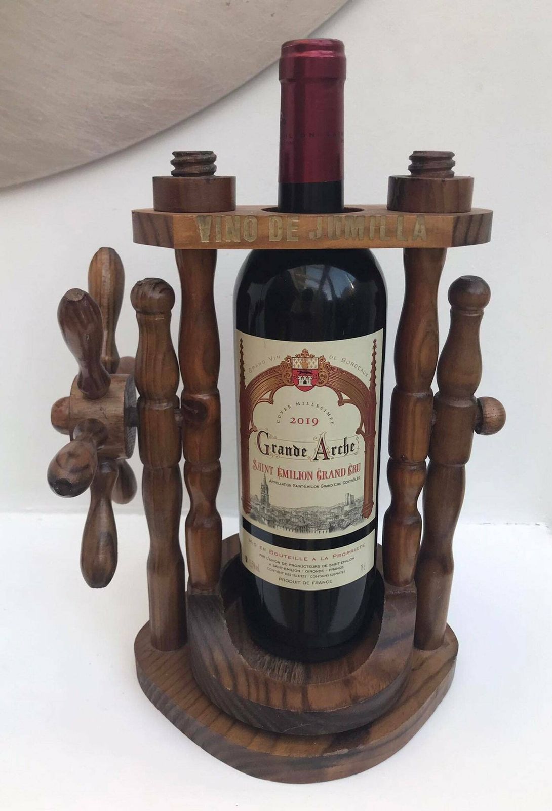 Wine Holder Wine Bottle Wooden Pourer Bar Decor Rustic Bar Decor Kitchen Decor Spanish Mid Century Gift For Him Tasting Wine Gift photo for sale