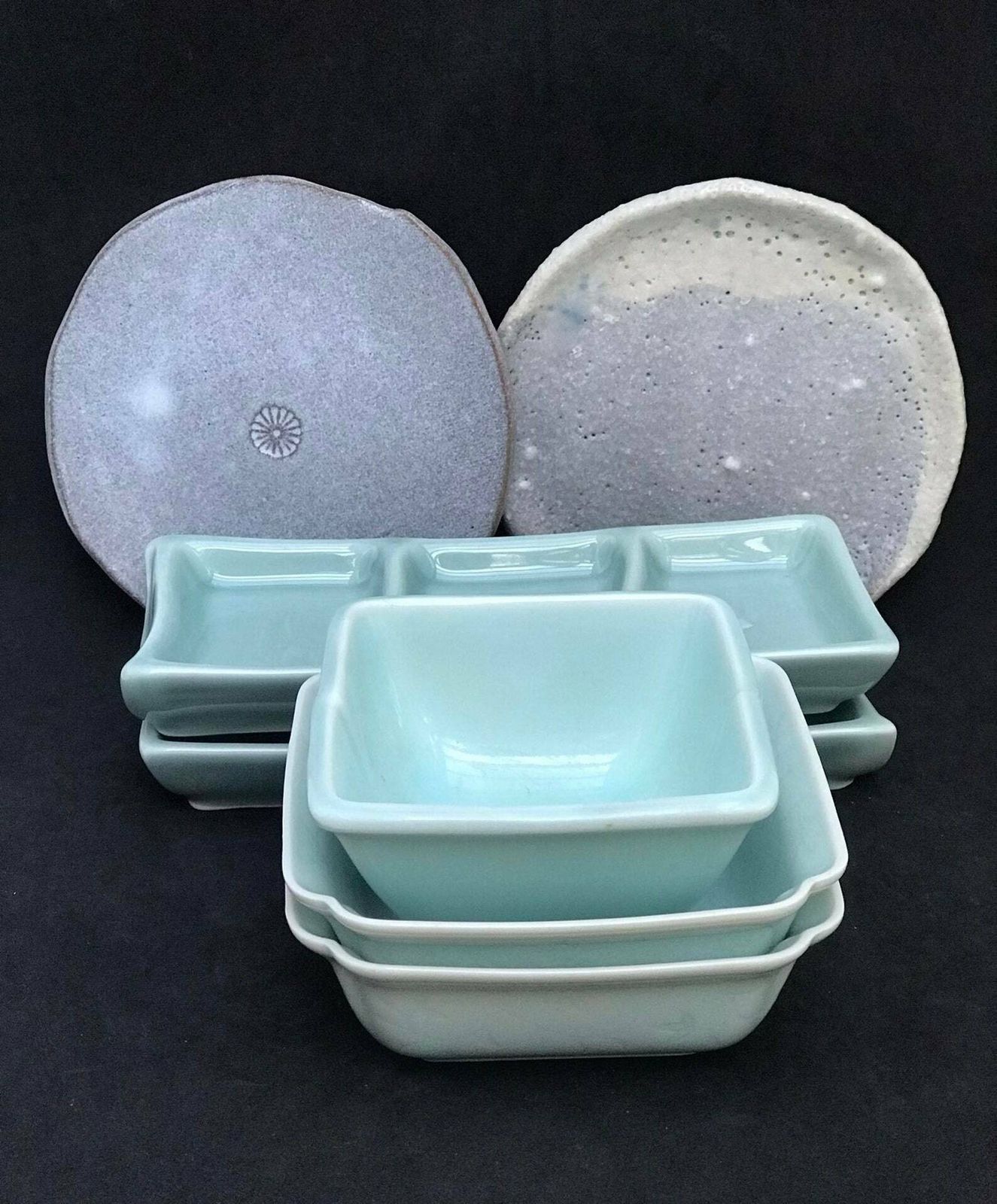 photo furniture Sushiset Met Serveerschalen, Sausbakje, Dinerbord, Sashimibord – Aziatisch Servies In Groen Aqua Keramiek En Porselein