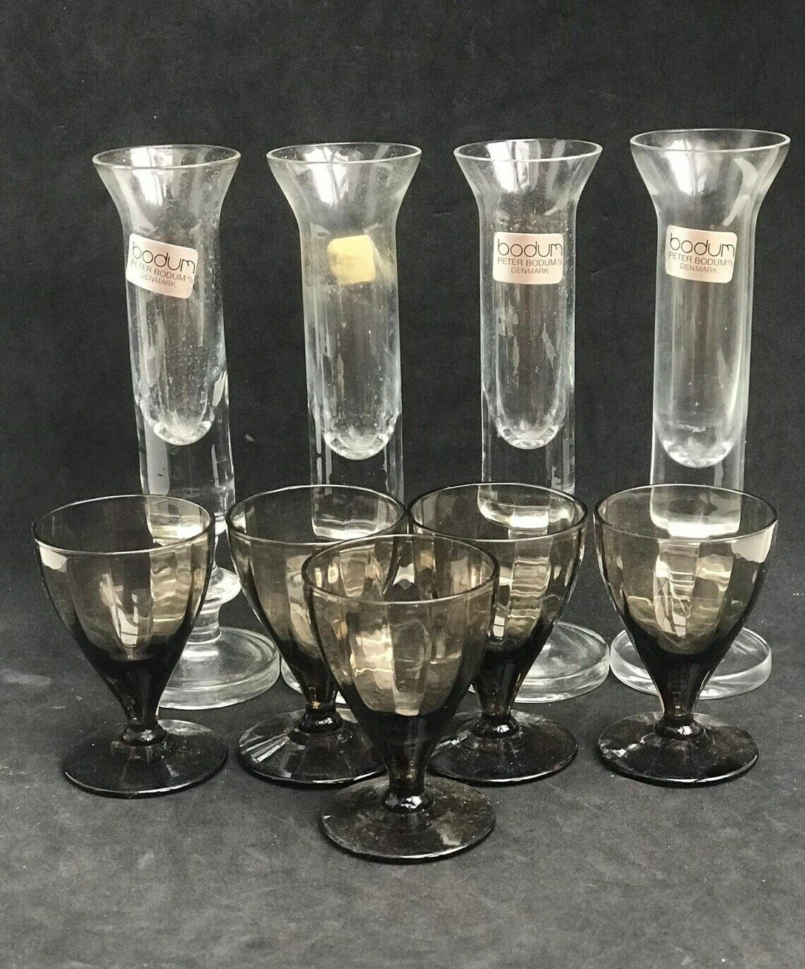 Vintage Schnapps Vodka Liqueur 4 Glasses Peter Bodum Design Scandinavian Art Glass Danish Design Bar Cart Styling Gift For Him Gift Friend photo for sale
