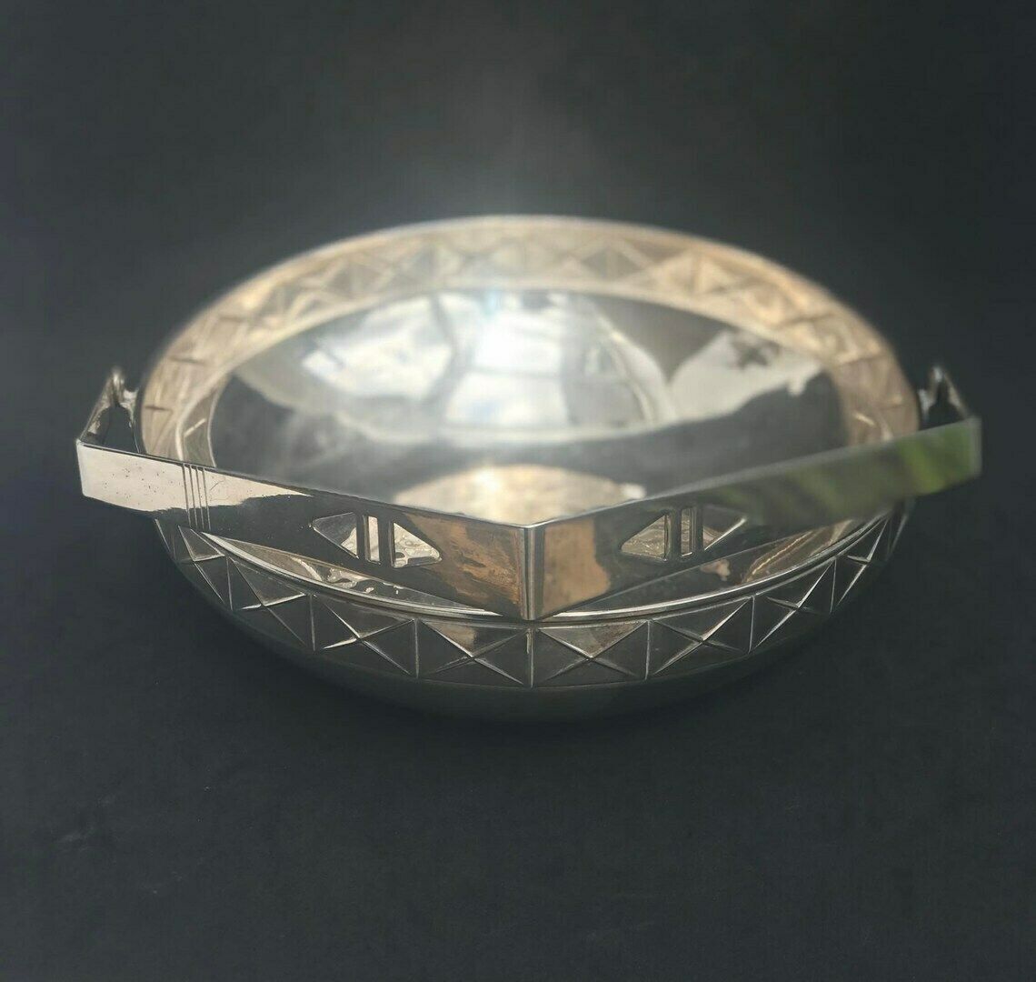 Art Deco Scandinavian Fruit Basket, Metal Bowl With Handle, Silver Plated, 1940. Fruit Basket, Centerpiece, Danish Bowl, 1940s photo 185.0