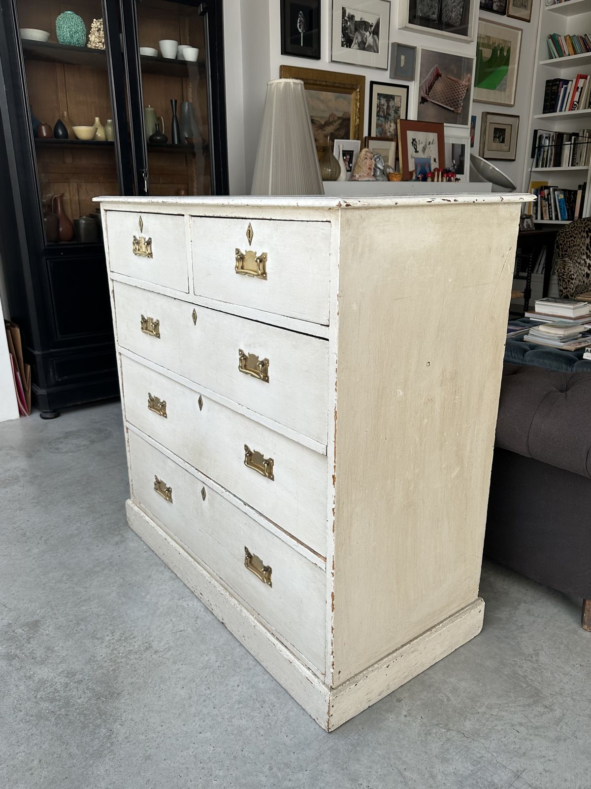 Large Antique 19th Century Painted Chest With Drawers Stunning Brass Handles photo furniture