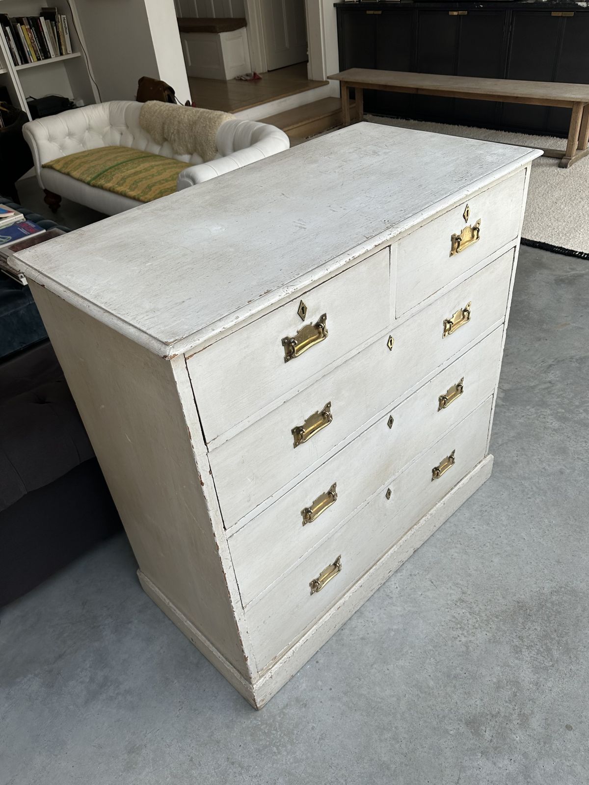 Large Antique 19th Century Painted Chest With Drawers Stunning Brass Handles photo buy