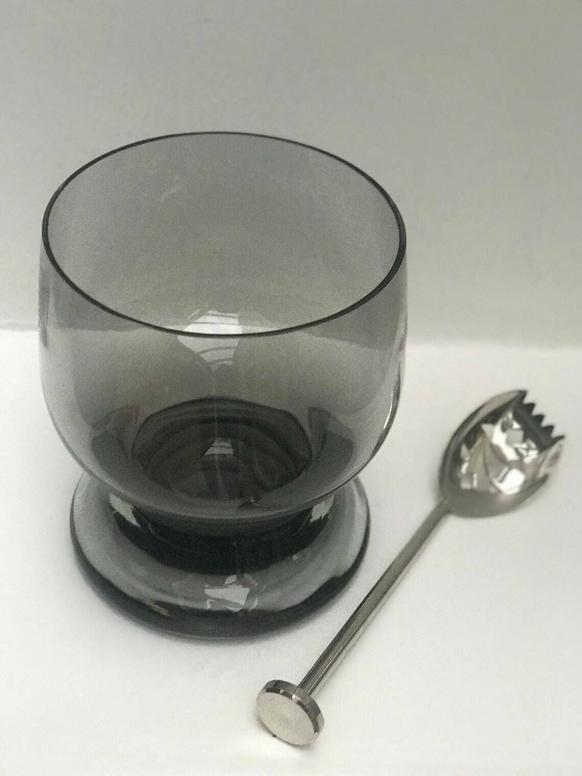 photo furniture Ice Bucket Vintage Heavy Mouth Blown Crystal Smoked Glass Bar Accessories, Mid Century Modern Vintage Bar, Cocktails Gift Him Wedding Gift