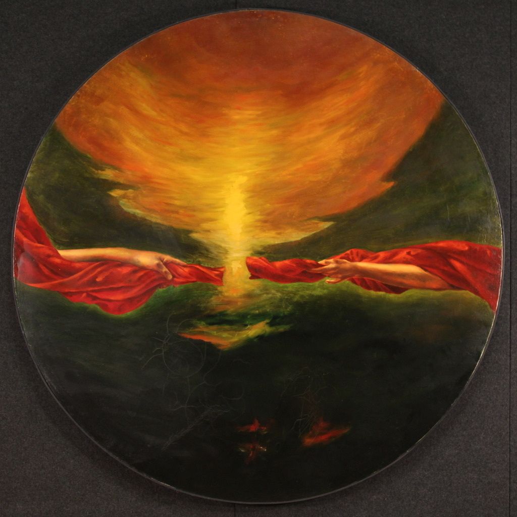 Round Italian Painting Dated 1988 Oil On Canvas photo buy