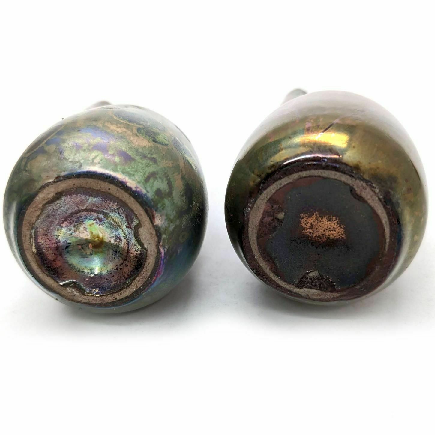 Pair Of Miniature Vases With Handle In Iridescent Earthenware Airebelle (Var) photo vintage