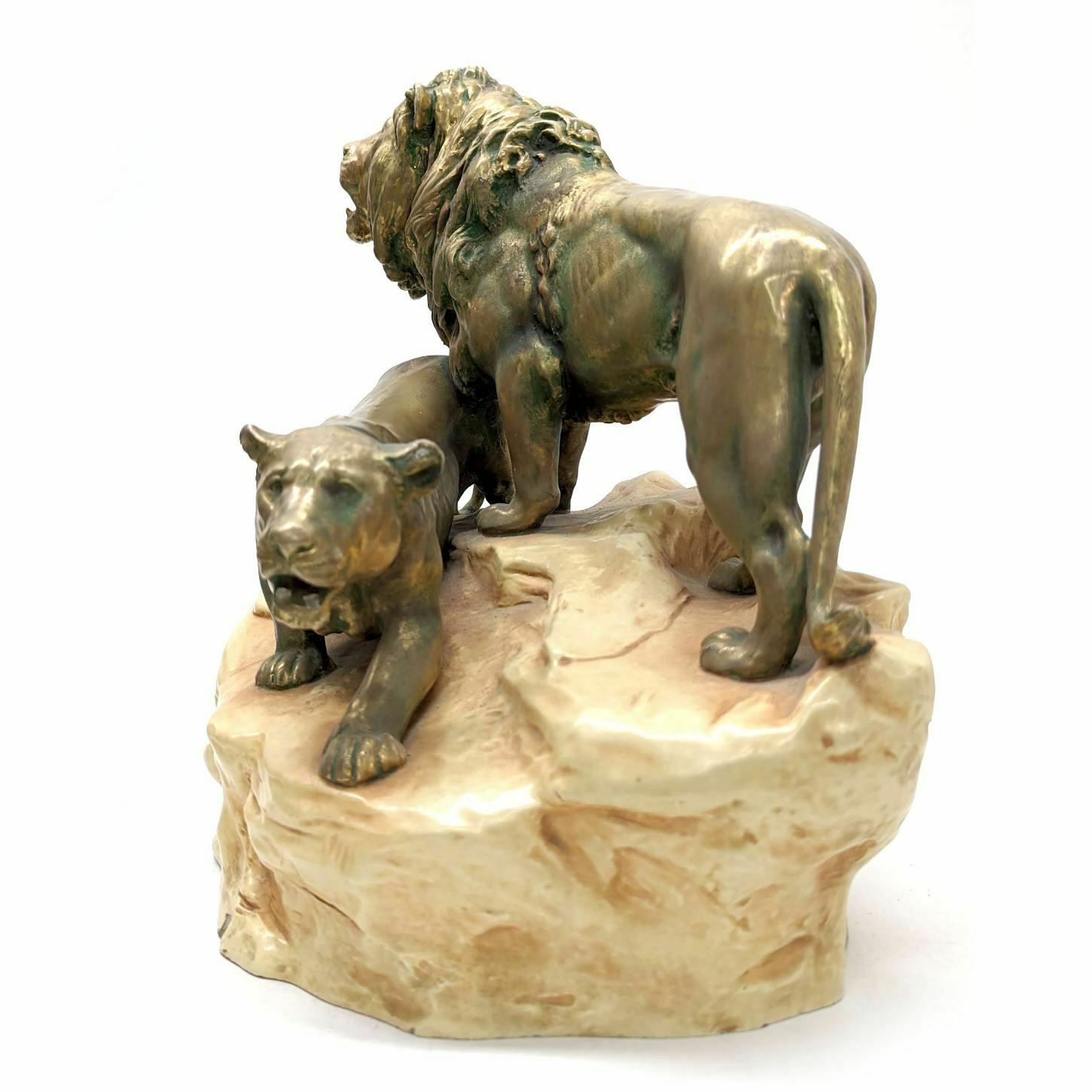 Couple Of Lions In Iridescent Earthenware From Bohemia 1950 photo furniture