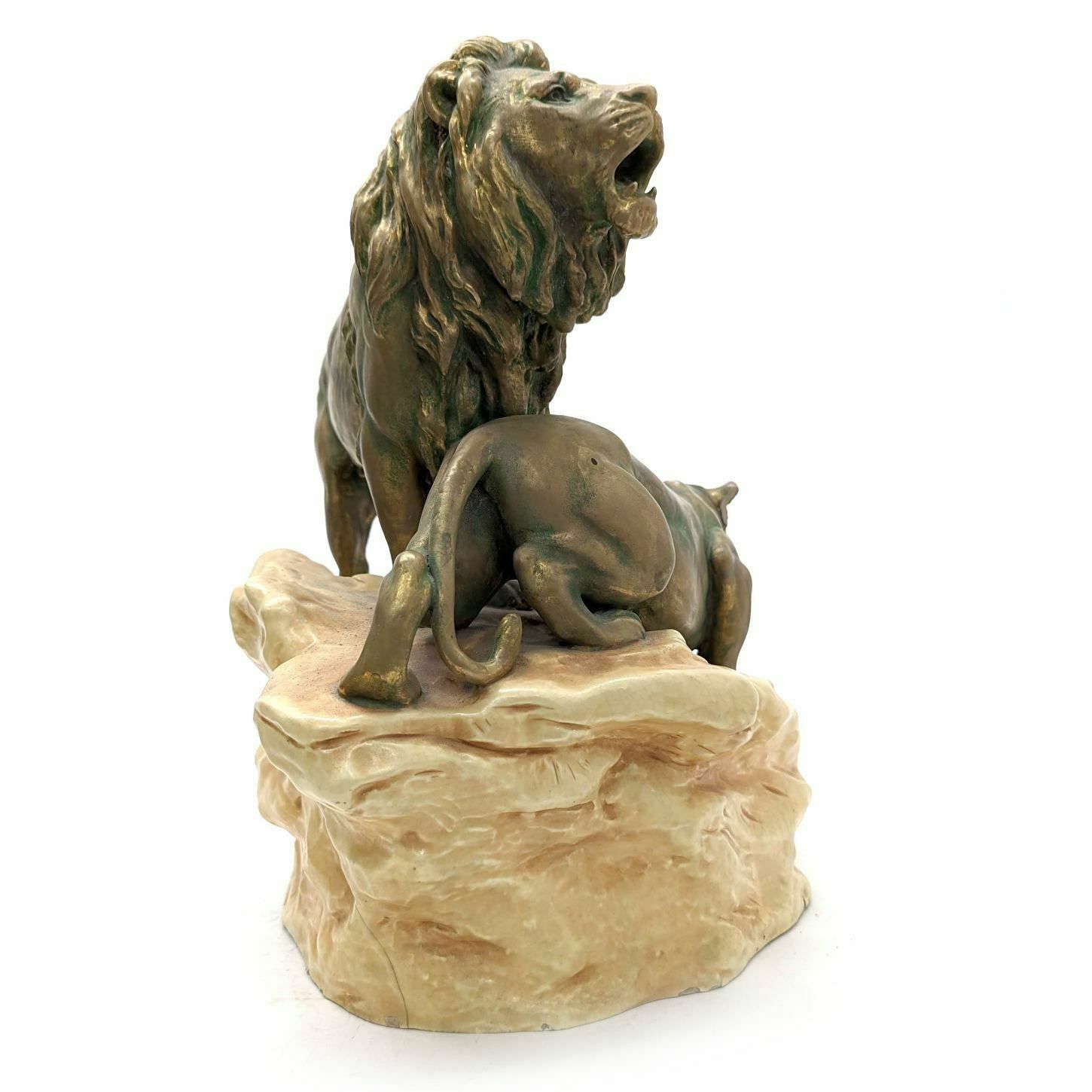Couple Of Lions In Iridescent Earthenware From Bohemia 1950 photo Art