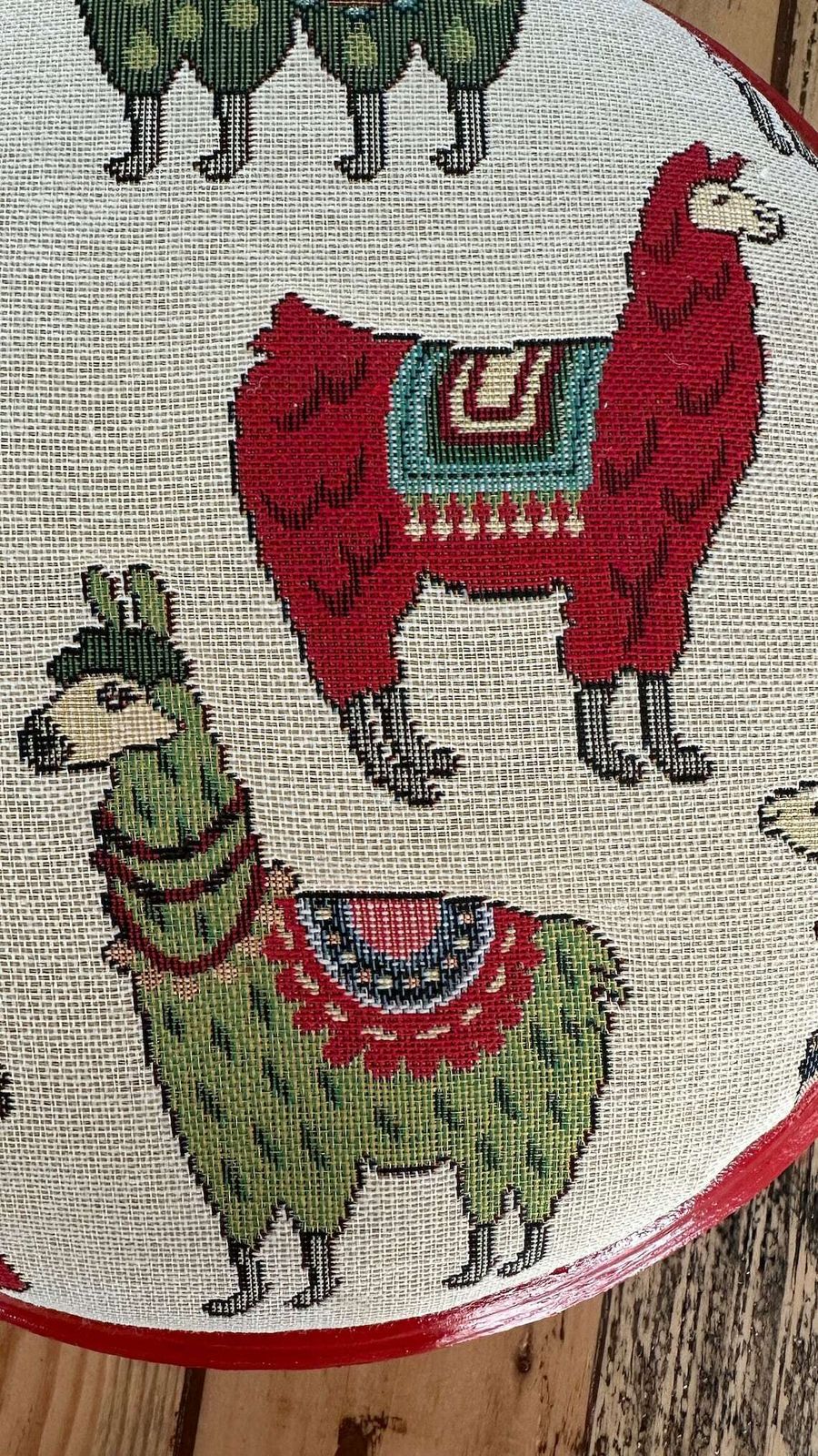 Victorian Poppy Red Alpaca Footstool photo vintage