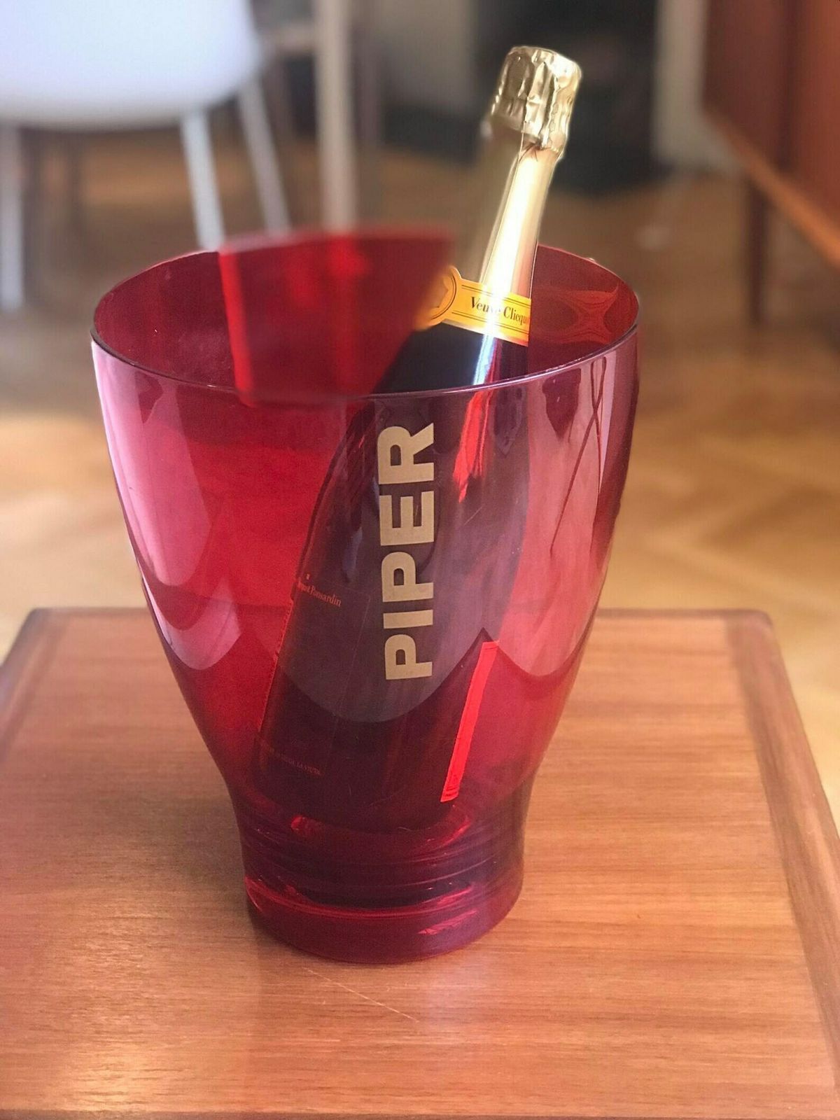 Champagne Bucket Red Acrylic Plastic Piper Heidsieck French Wine Cooler Garden Party Bucket Gift Hostess Picnic Outdoors Gift For Friend photo for sale