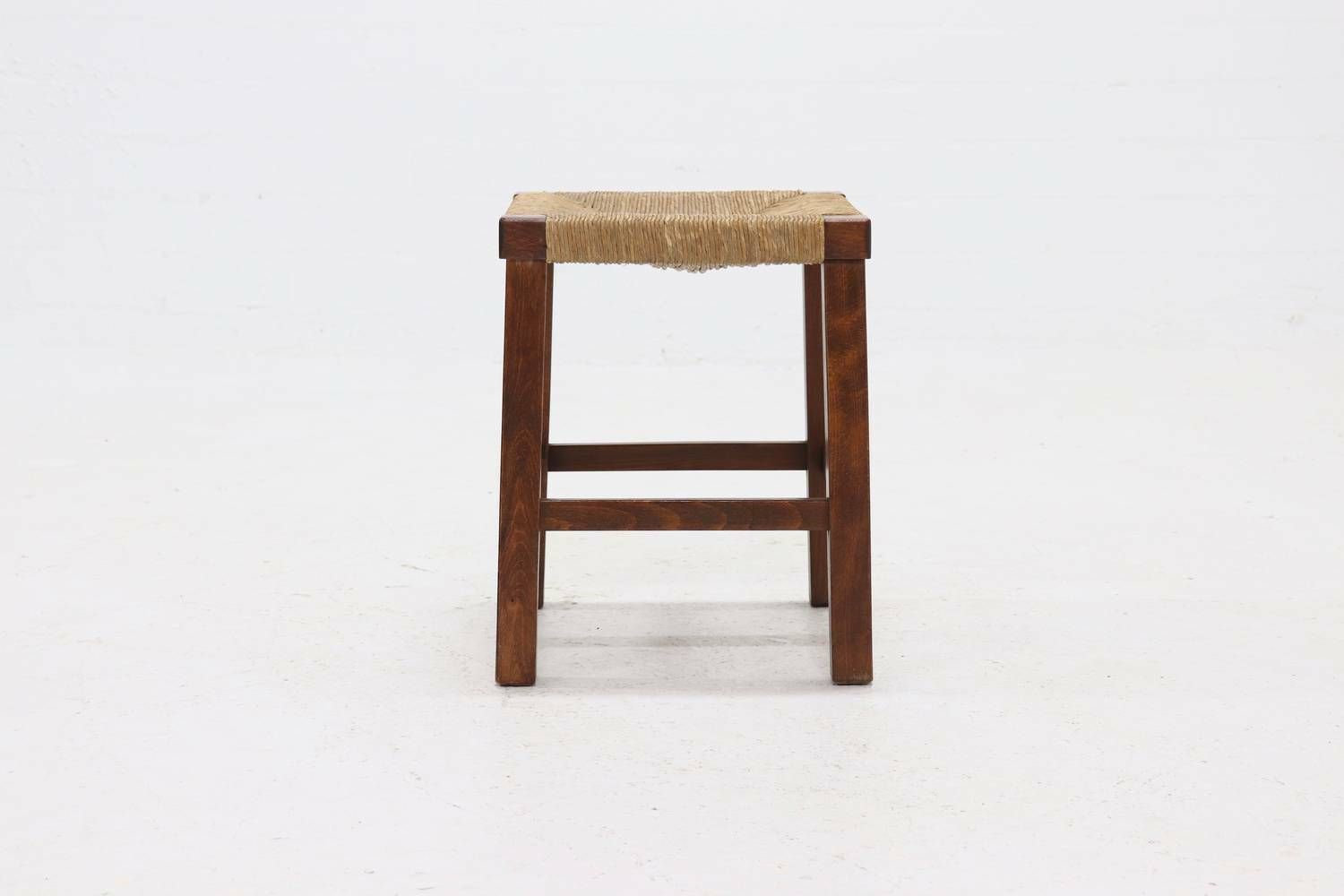 Oak And Rush Stool In Style Of Charlotte Perriand 1960s photo for sale