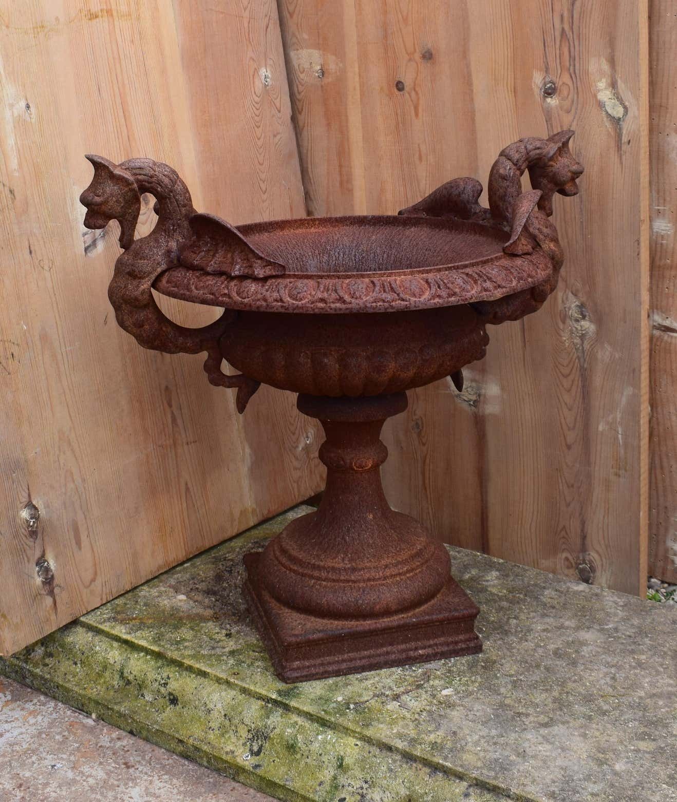 A French 19th Century Cast Iron Garden Urn With Dragon Handles photo furniture