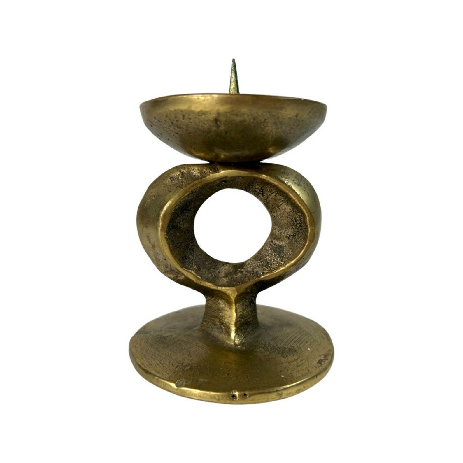 Vintage Solid Brass Brutalist Candle Holder